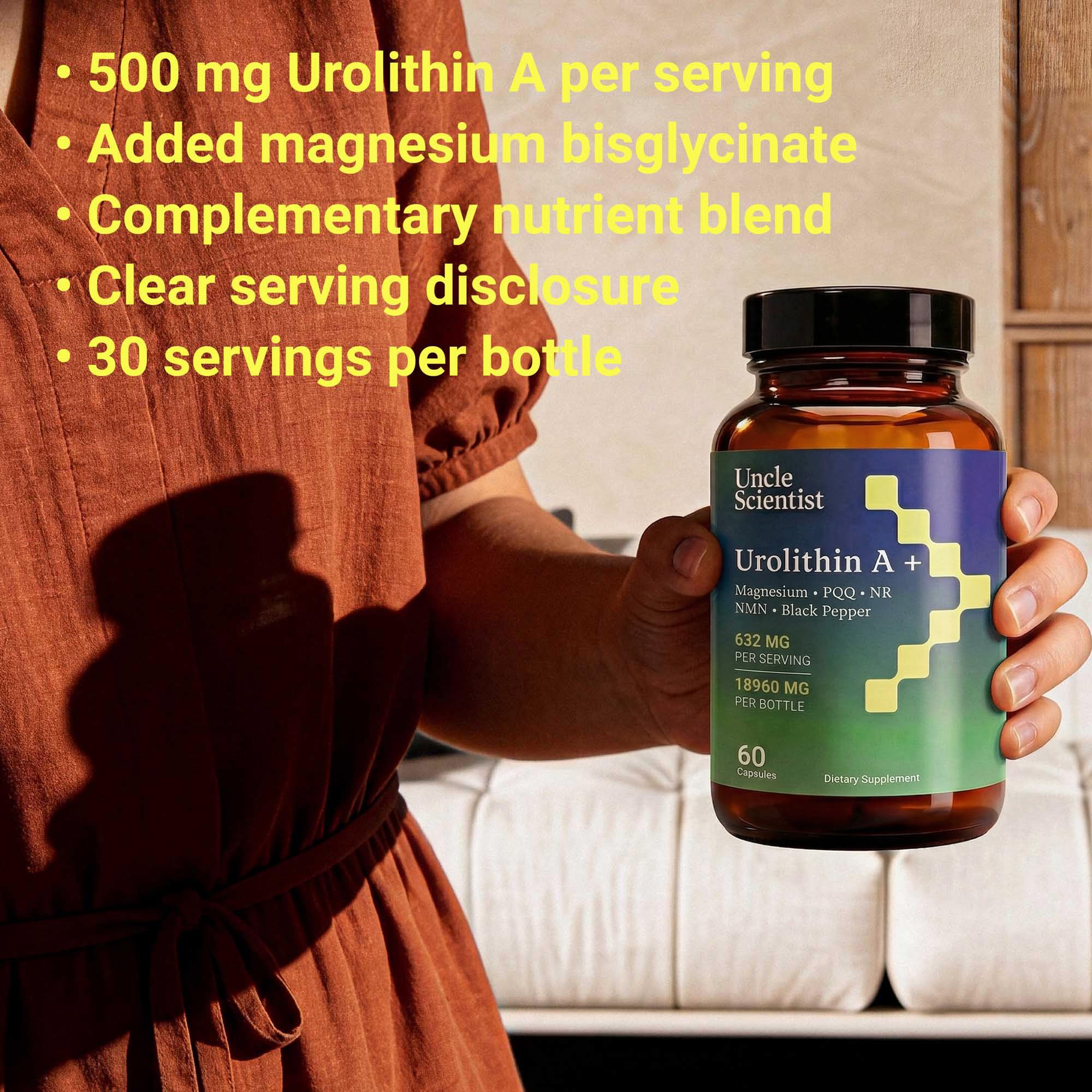 Uncle Scientist etiqueta con lista de ingredientes y cantidades visibles