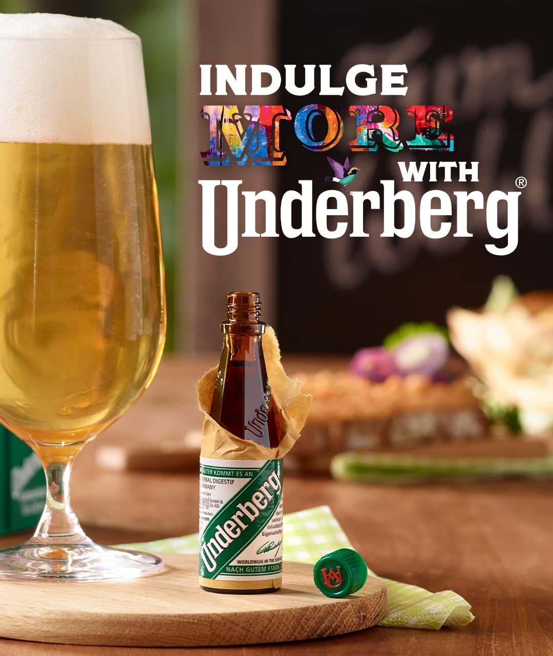 Underberg empaque lateral con información, Underberg importado desde Alemania