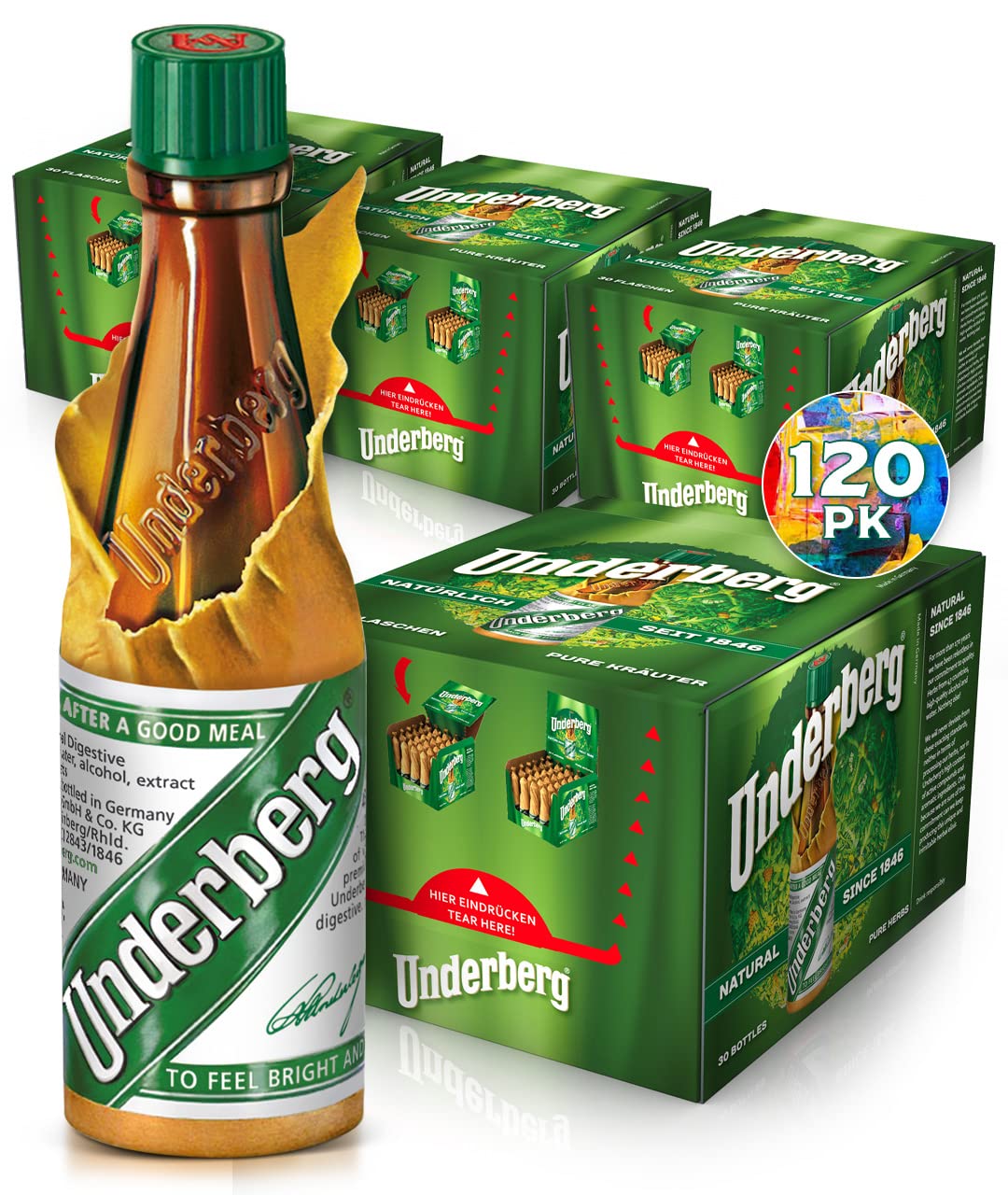Underberg frente del empaque mostrando conveniencia y diseño