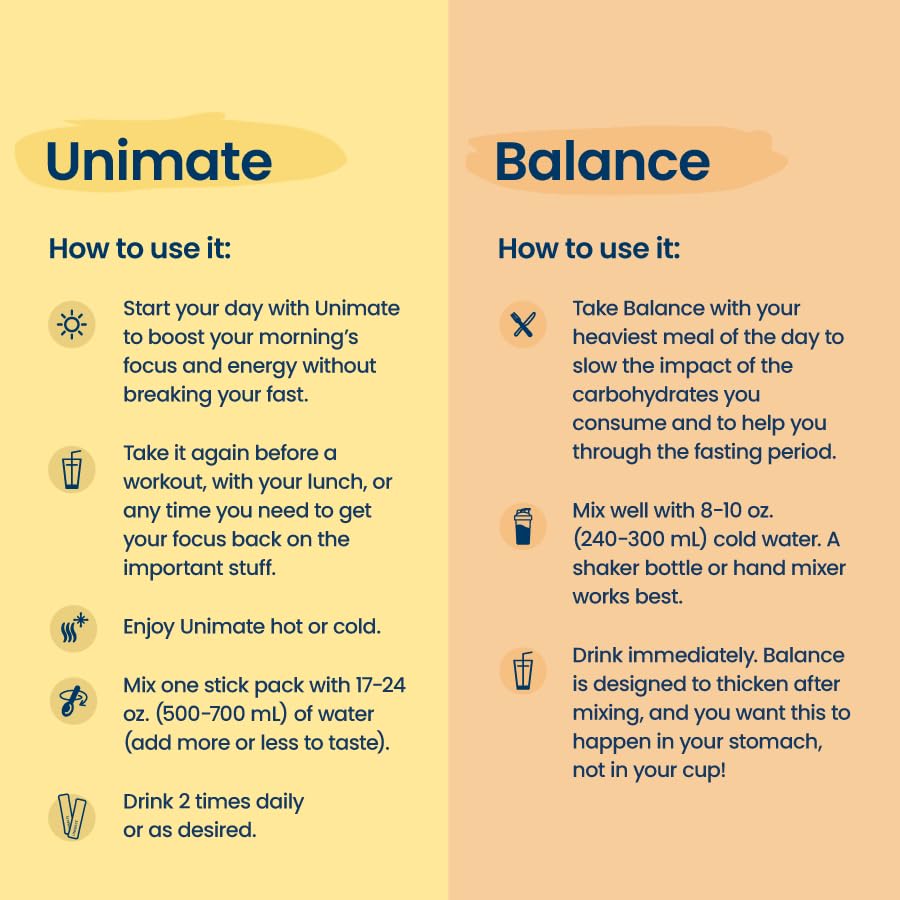 Comparación de tamaño del empaque Unicity Feel Great junto a una mano para escala