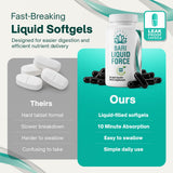 Universal Body Labs cápsula abierta mostrando el líquido interior y rápida absorción