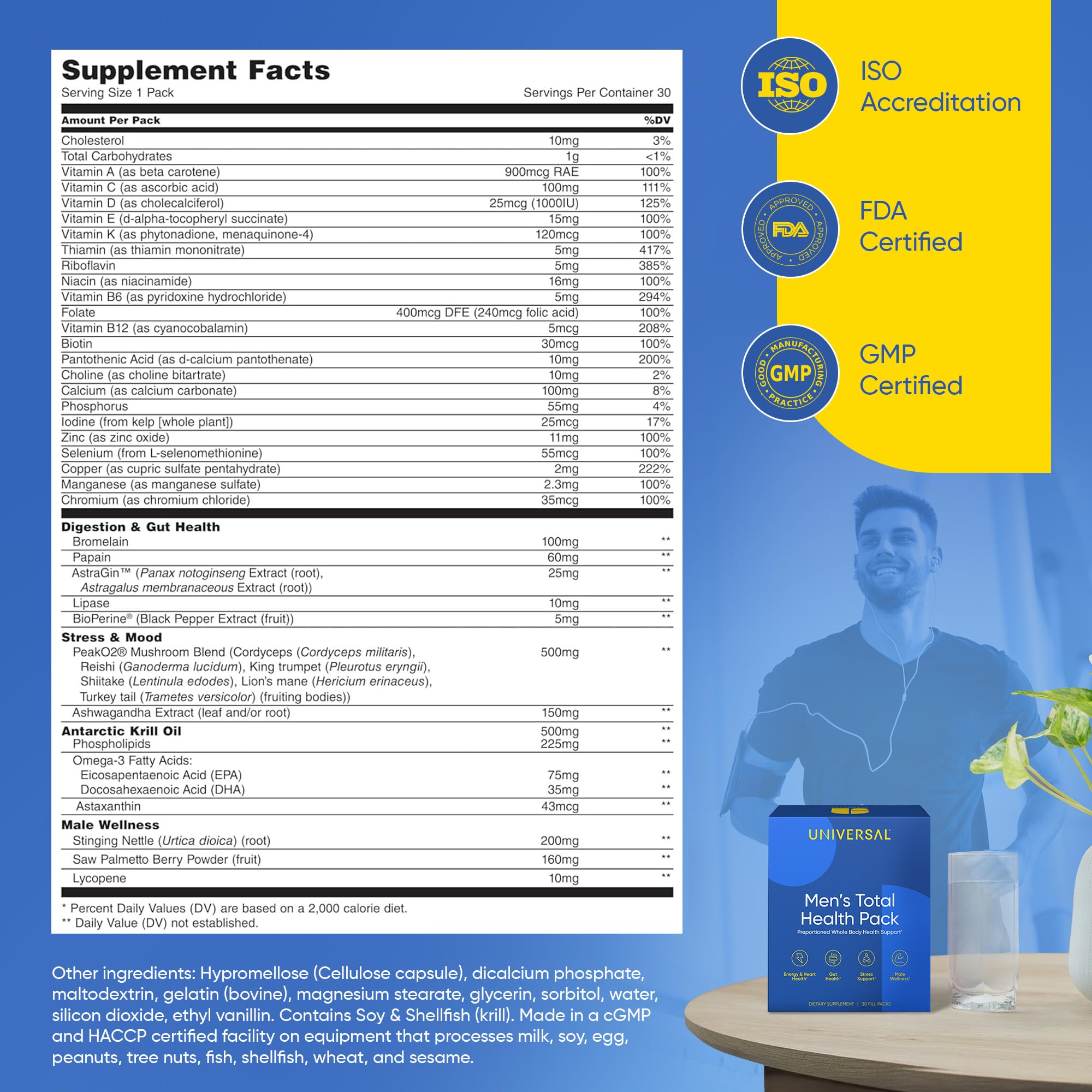 Universal U etiqueta de ingredientes con beneficios y origen en EE. UU.