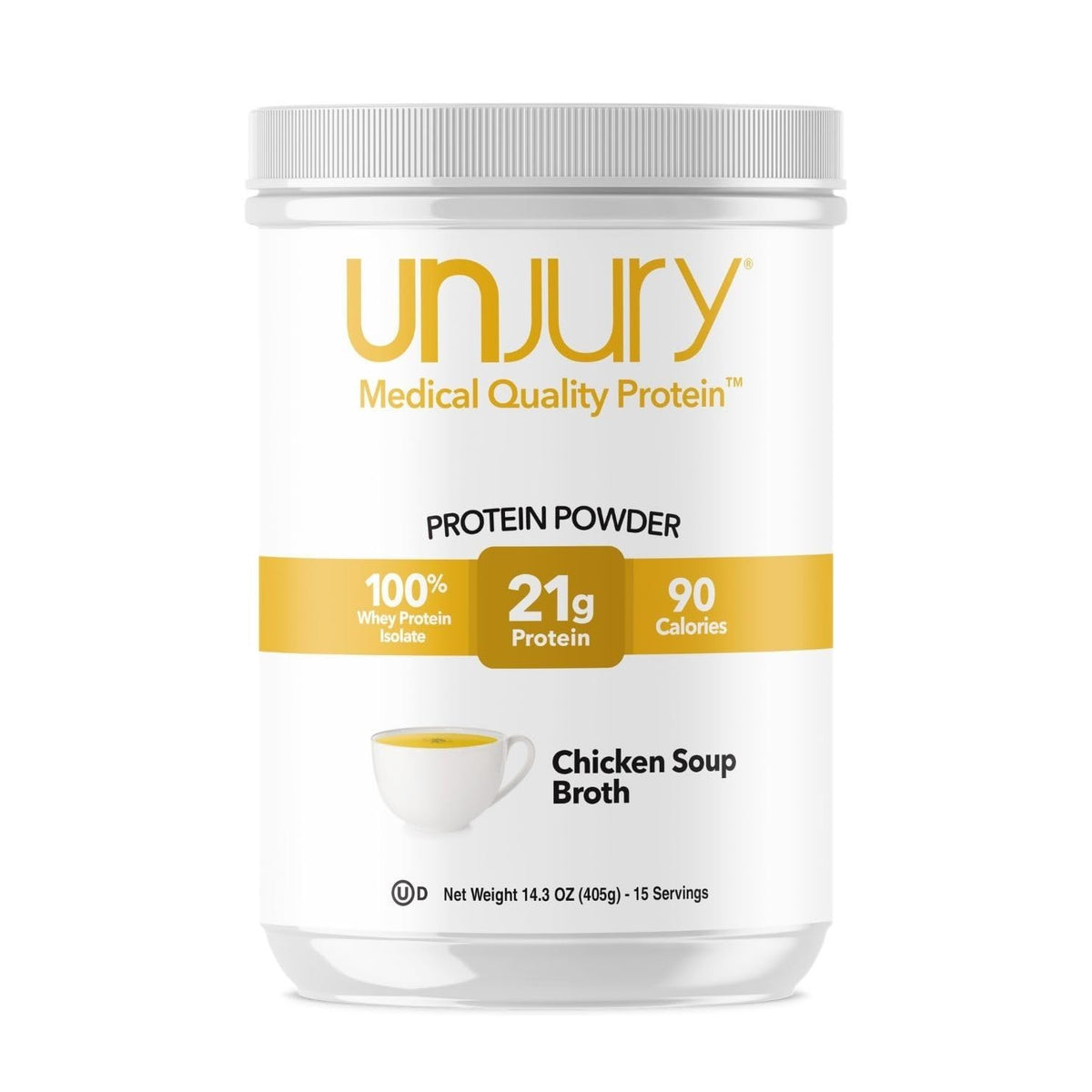 Unjury envase frontal mostrando branding y raciones, útil para identificar producto