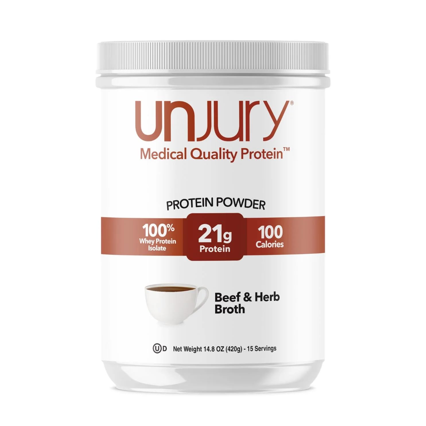 Unjury envase frontal Beef and Herb mostrando etiqueta y beneficios