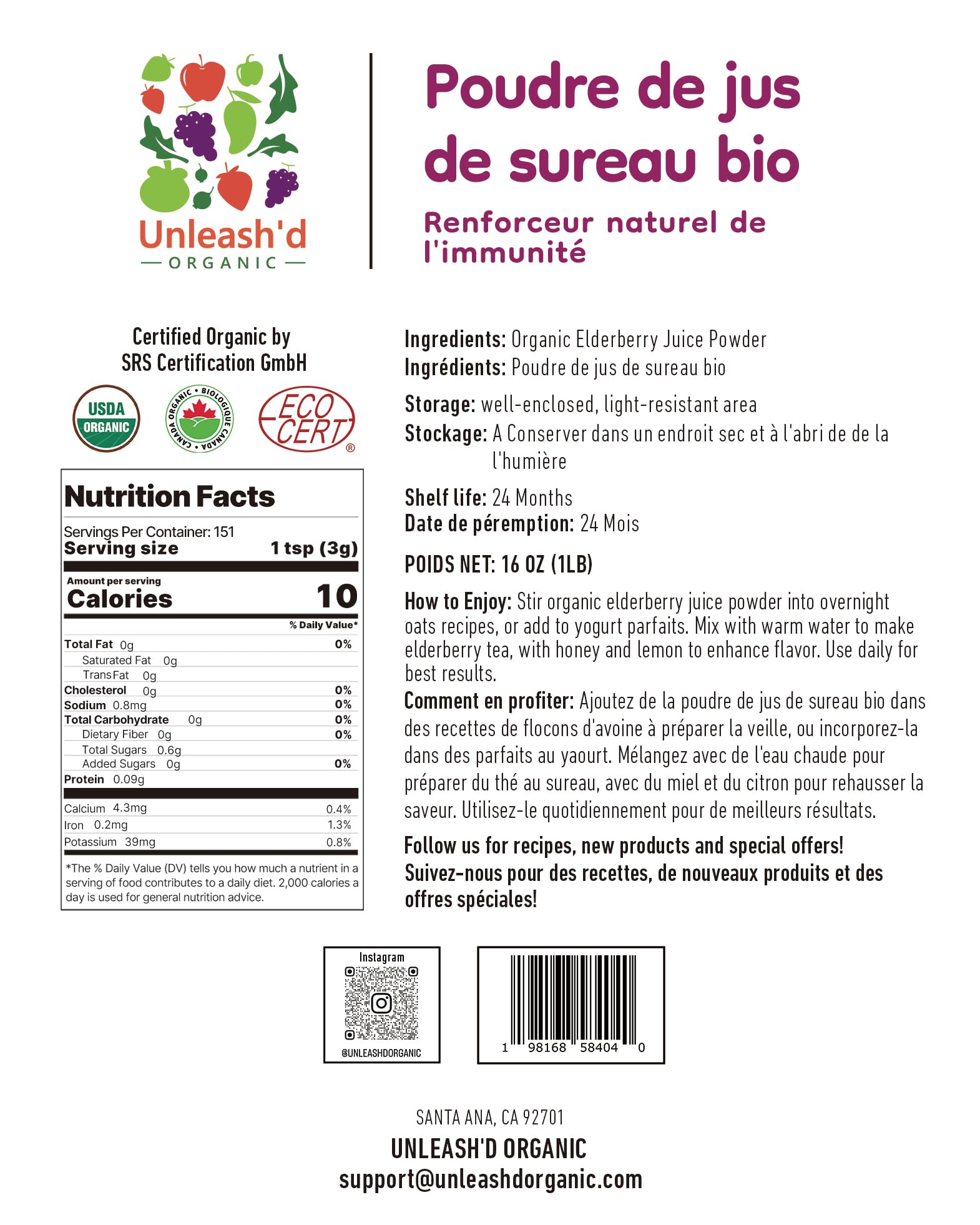 UNLEASH'D ORGANIC cuchara con polvo resaltando textura fina y facilidad de uso