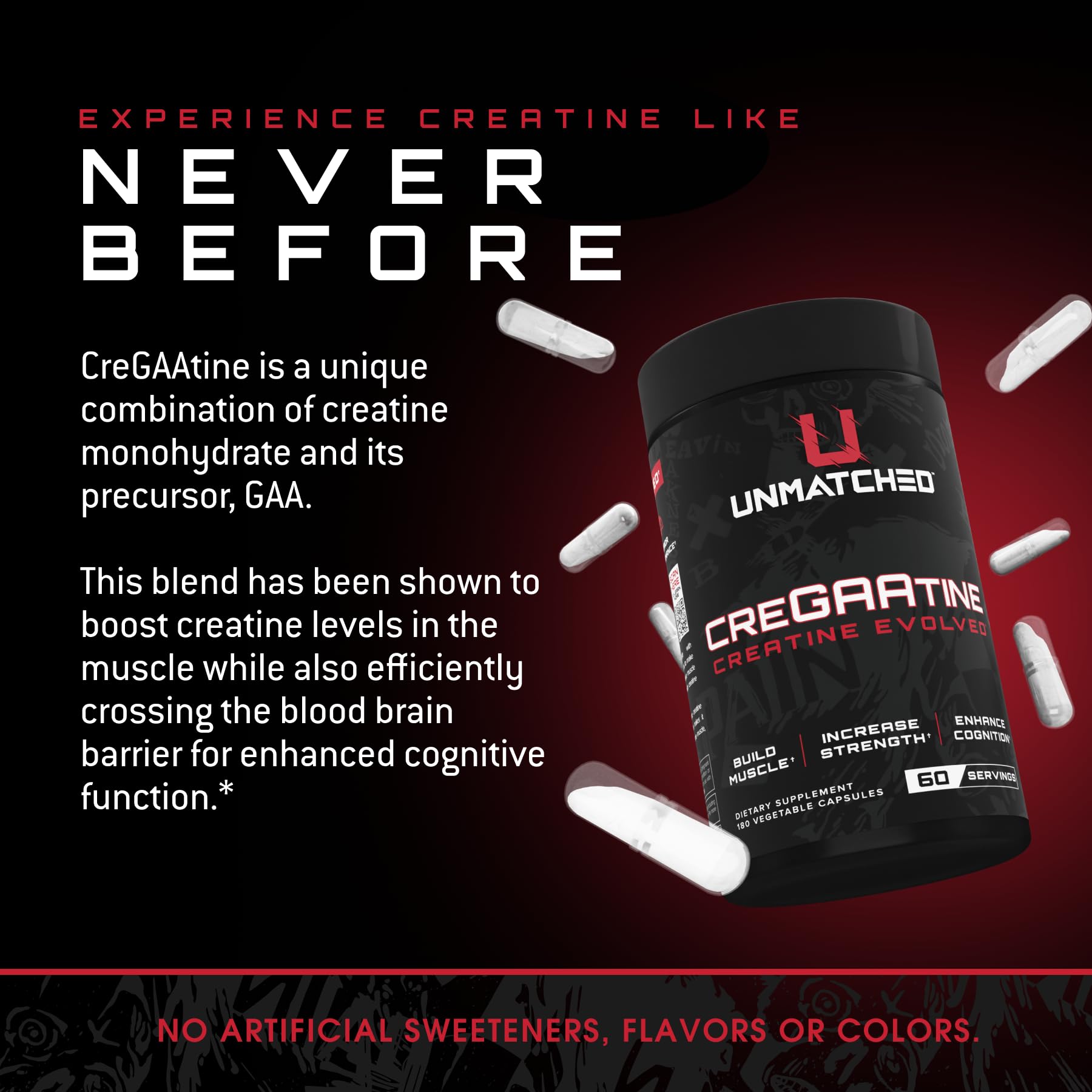 Unmatched CreGAAtine etiqueta con ingredientes que garantiza transparencia