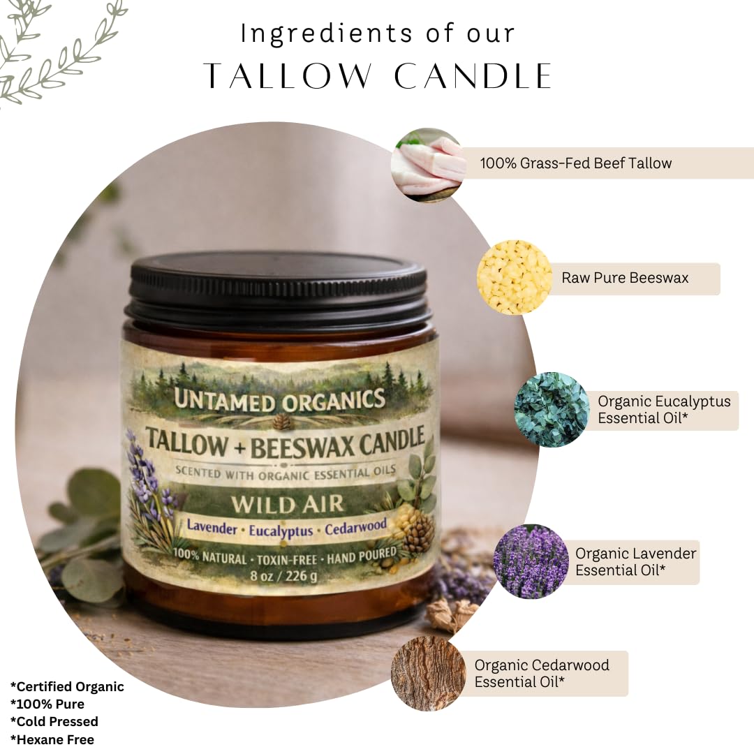 Untamed Organics textura de mezcla de tallow y cera para combustión pareja