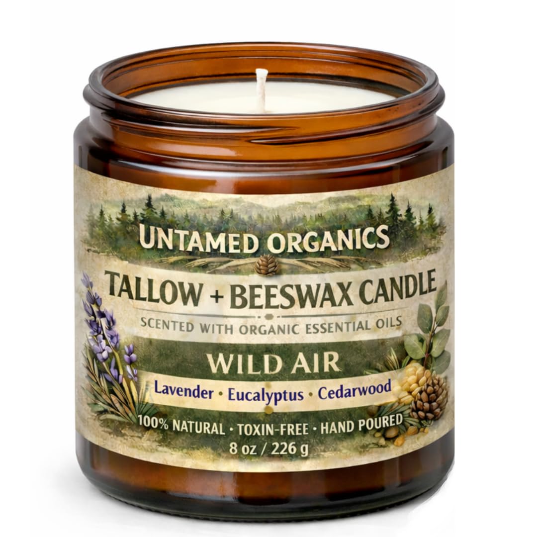 Untamed Organics vela en tarro ámbar mostrando diseño y reutilidad