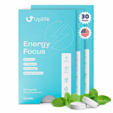 UPLIFE empaque frontal mostrando 30 piezas y beneficios para energía inmediata