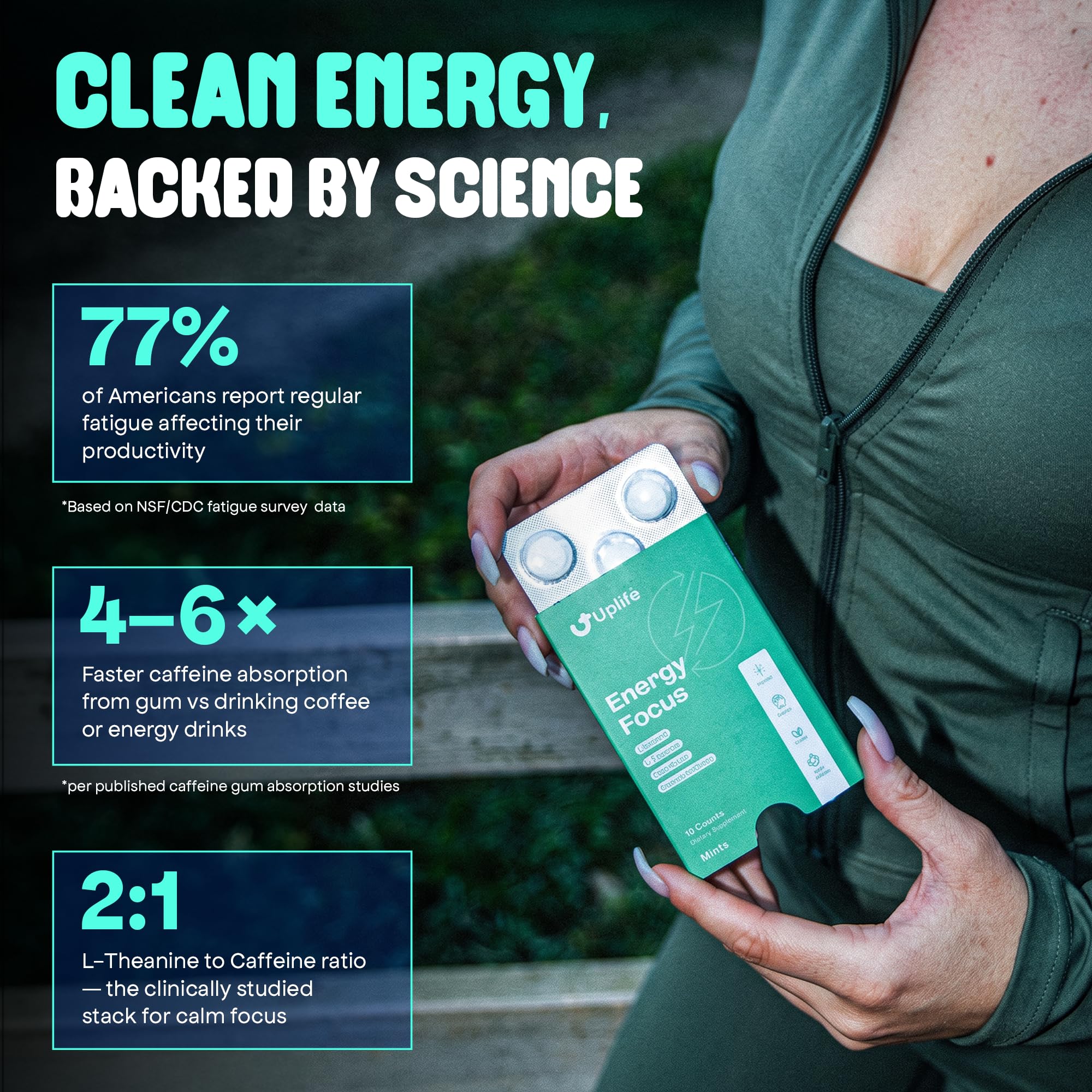 Envase Uplife visto por detrás con información, confianza en fabricación USA