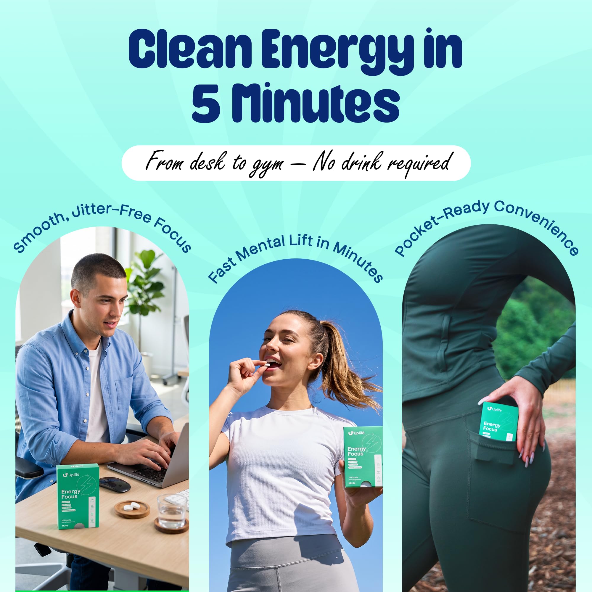Escena cotidiana con Uplife mints en mesa, energía limpia y frescura
