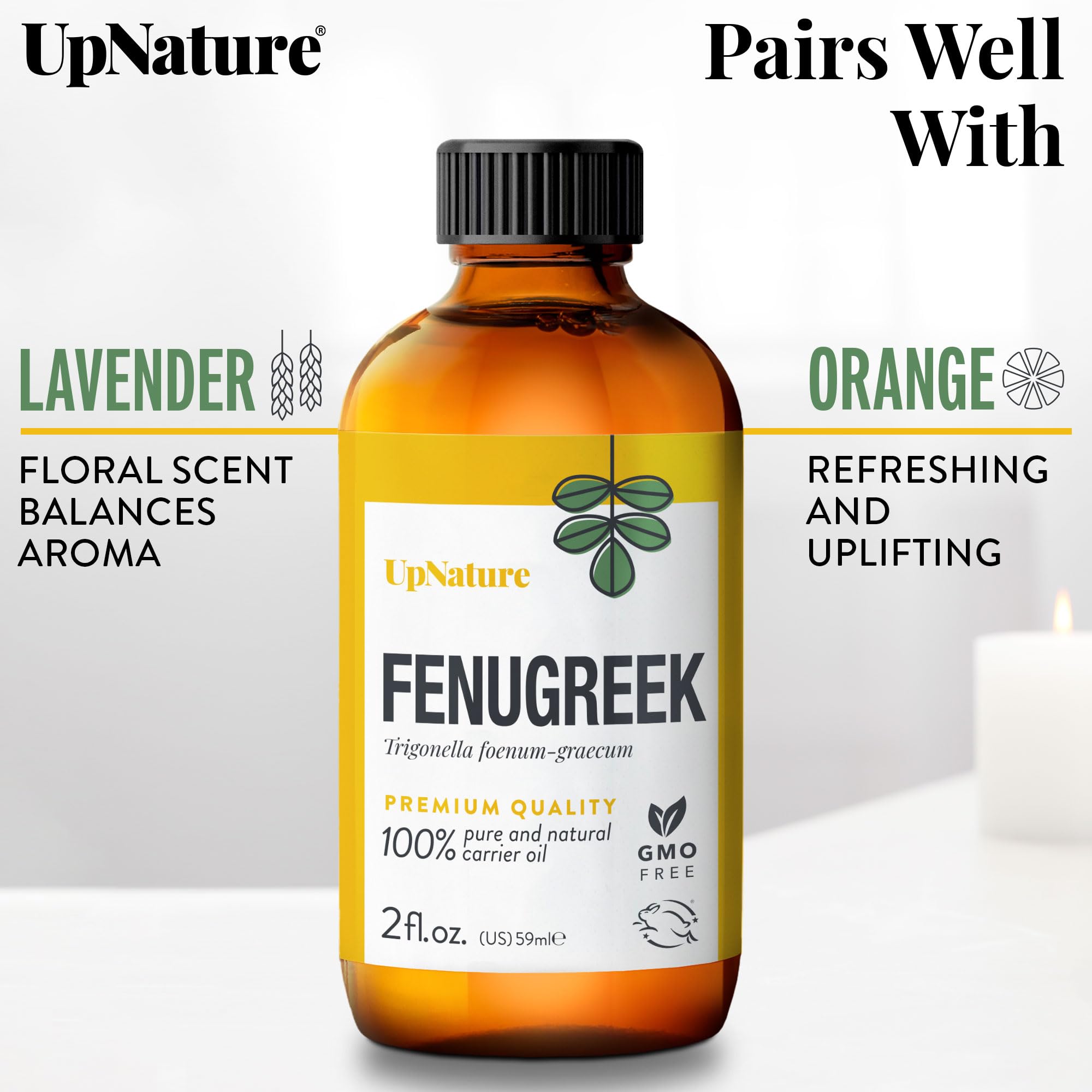 UpNature aceite de fenogreco etiqueta de ingredientes mostrando pureza 100% fenogreco