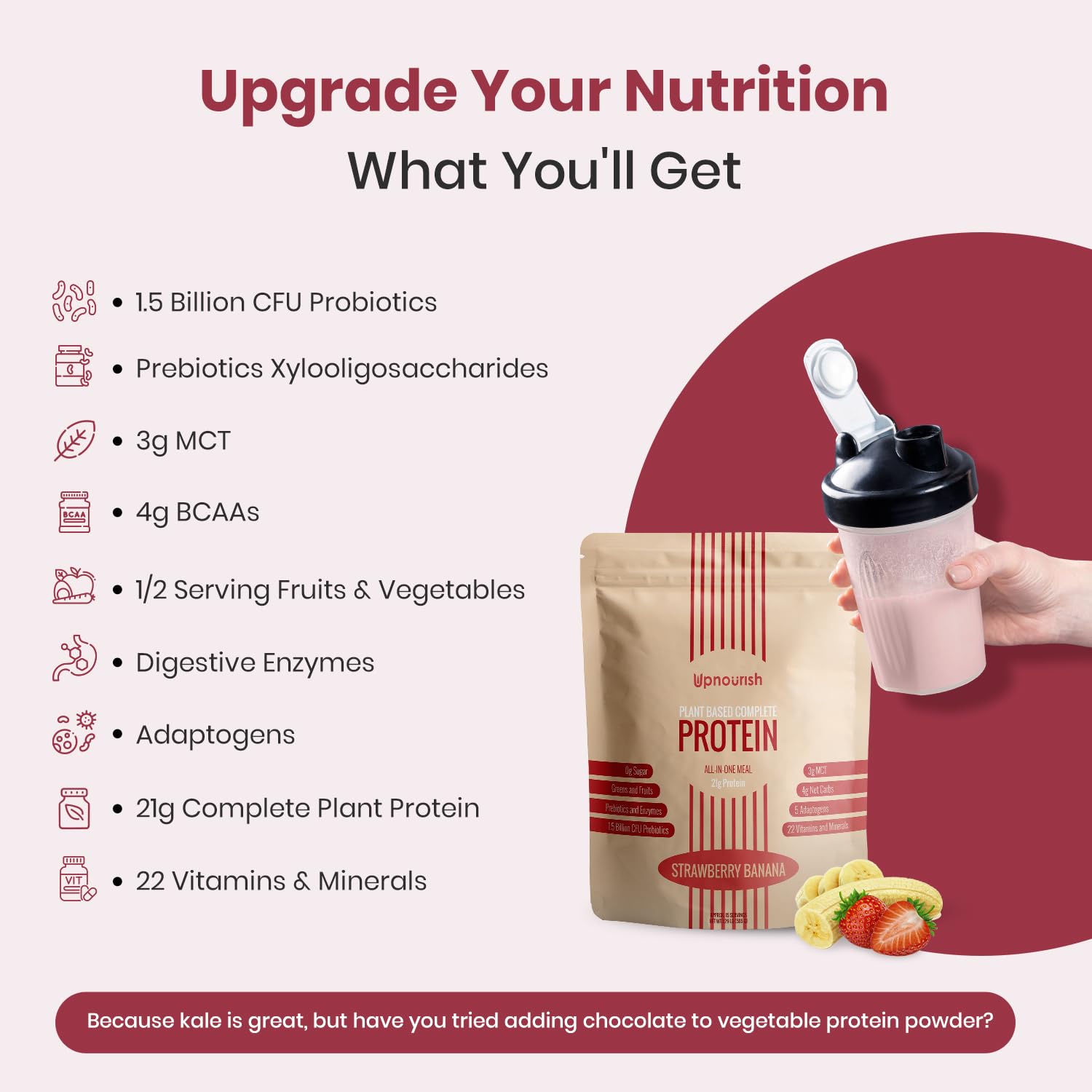 UpNourish scoop en mano para comparar tamaño de ración y control práctico
