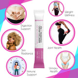 UpNourish estilo de vida mujer en viaje usando sobre rápido y práctico