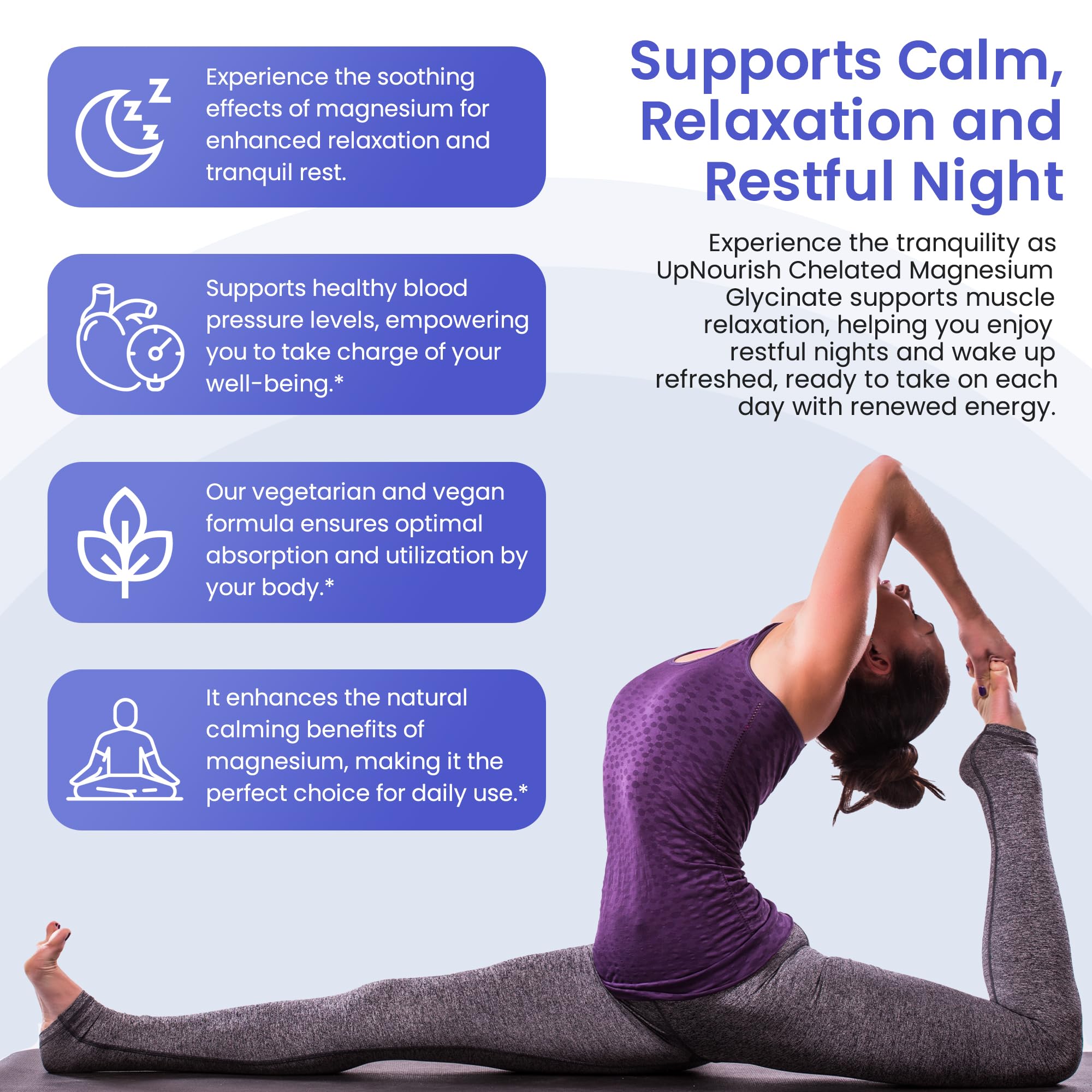 UpNourish producto en escena de relajación nocturna para apoyo a la calma