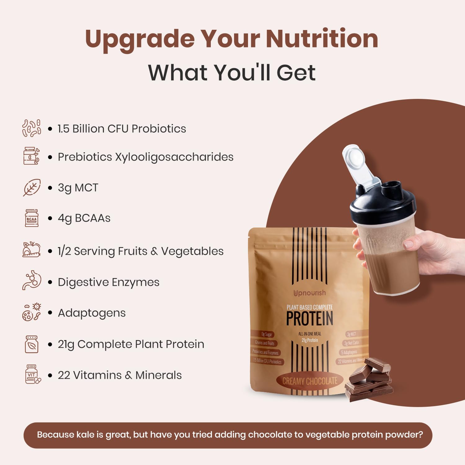 UpNourish etiqueta nutricional enfocada en proteínas y probióticos