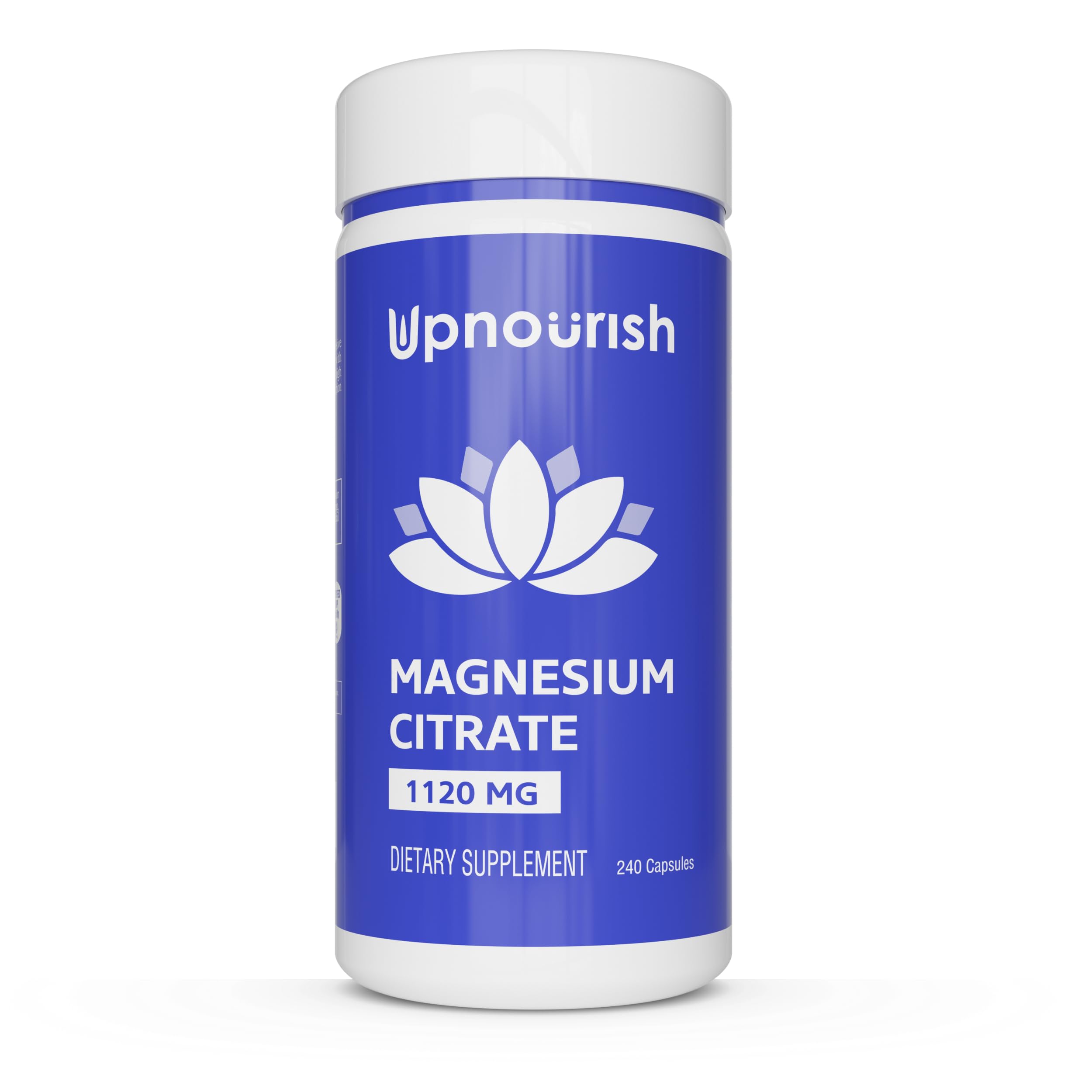 UpNourish frasco delantero mostrando etiquetas claras y beneficios