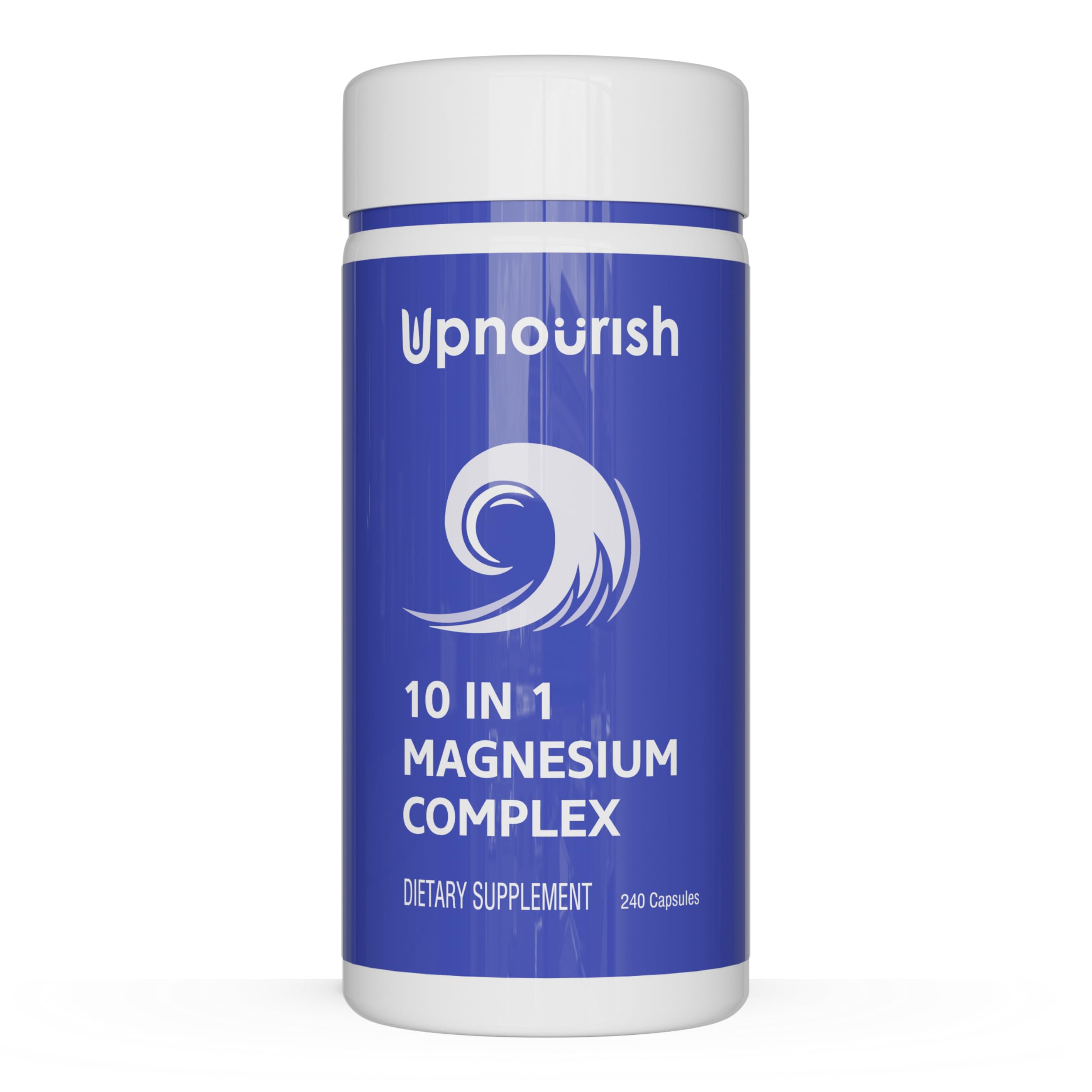 UpNourish frasco frontal mostrando 240 cápsulas y etiqueta clara