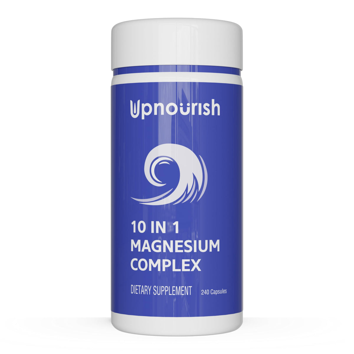 UpNourish frasco frontal mostrando 240 cápsulas y etiqueta clara