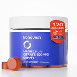 UpNourish frontal del envase mostrando beneficios y cuenta de gomitas