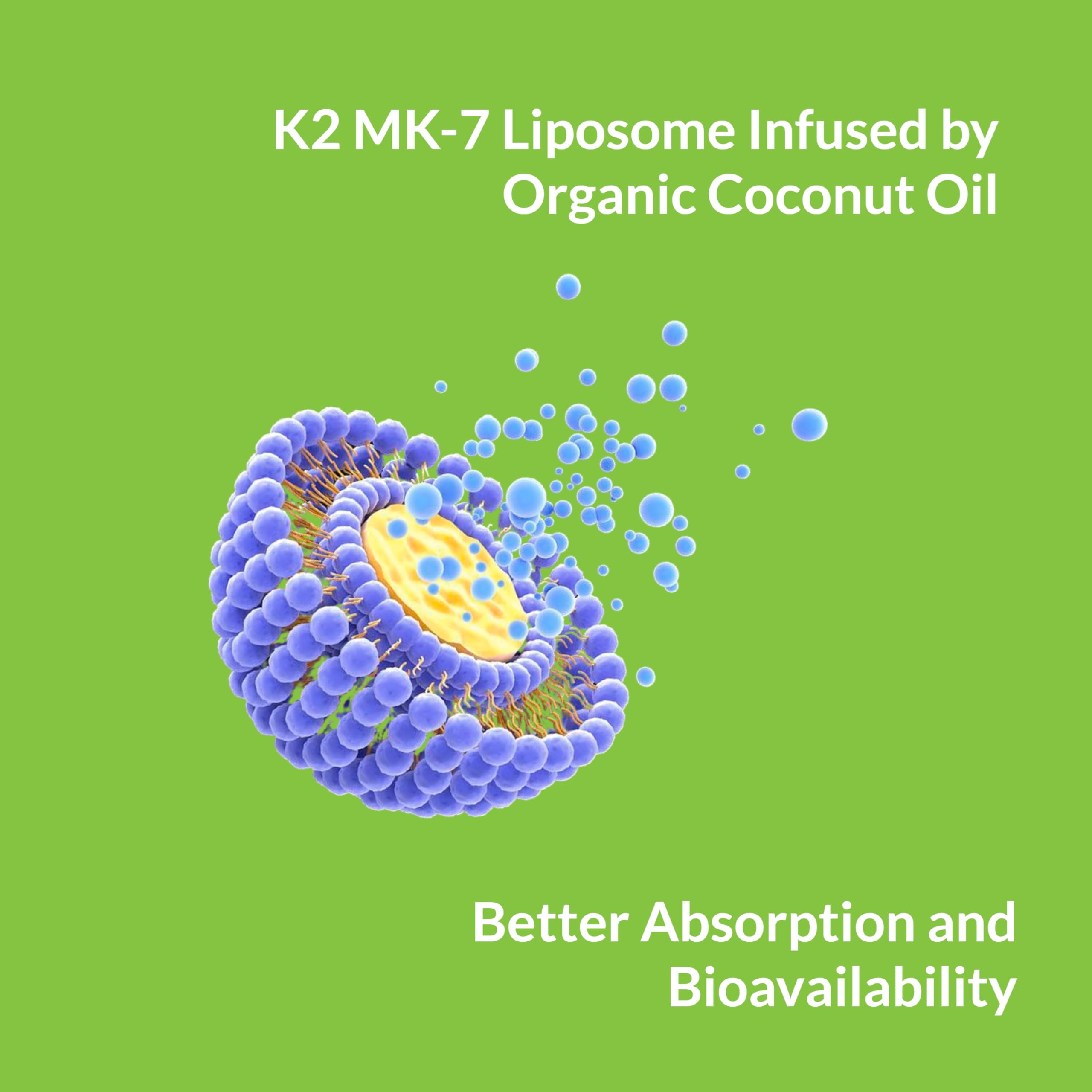 Close-up de perlas UpNourish K2 MK7 con textura suave y encapsulado liposomal