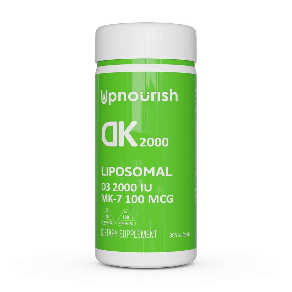 UpNourish presentación frontal con 365 cápsulas y ventaja de dosificación anual