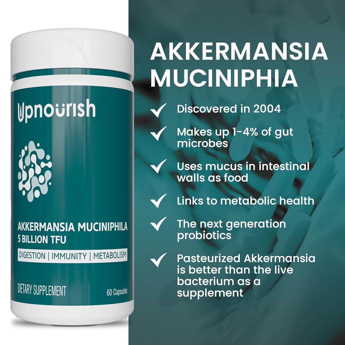 UpNourish detalle de cápsula y textura del polvo, evidencia de calidad y formulación segura