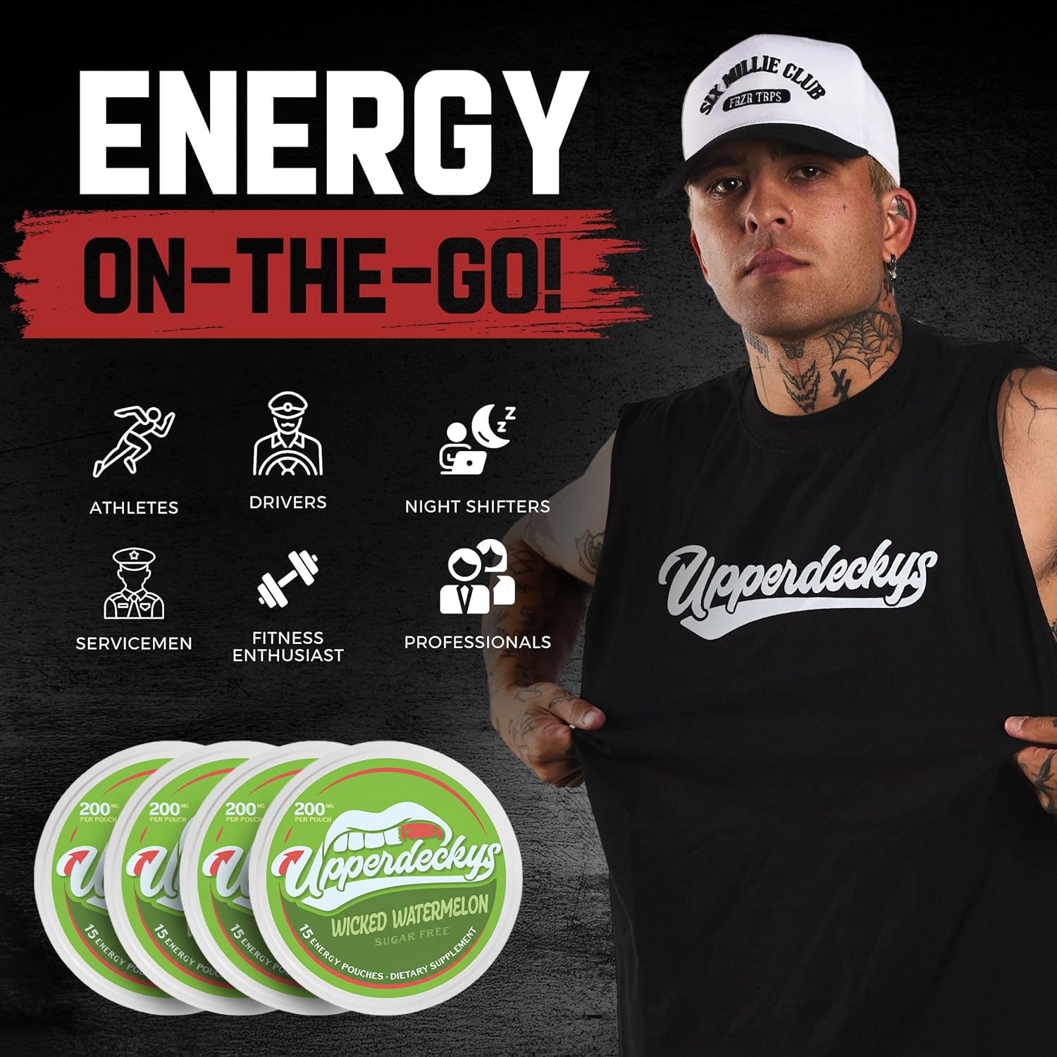 Upperdeckys pouch en uso en gimnasio ofreciendo energía rápida y concentración