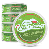 Upperdeckys frente del empaque Wicked Watermelon mostrando 15 pouches y beneficio de conveniencia
