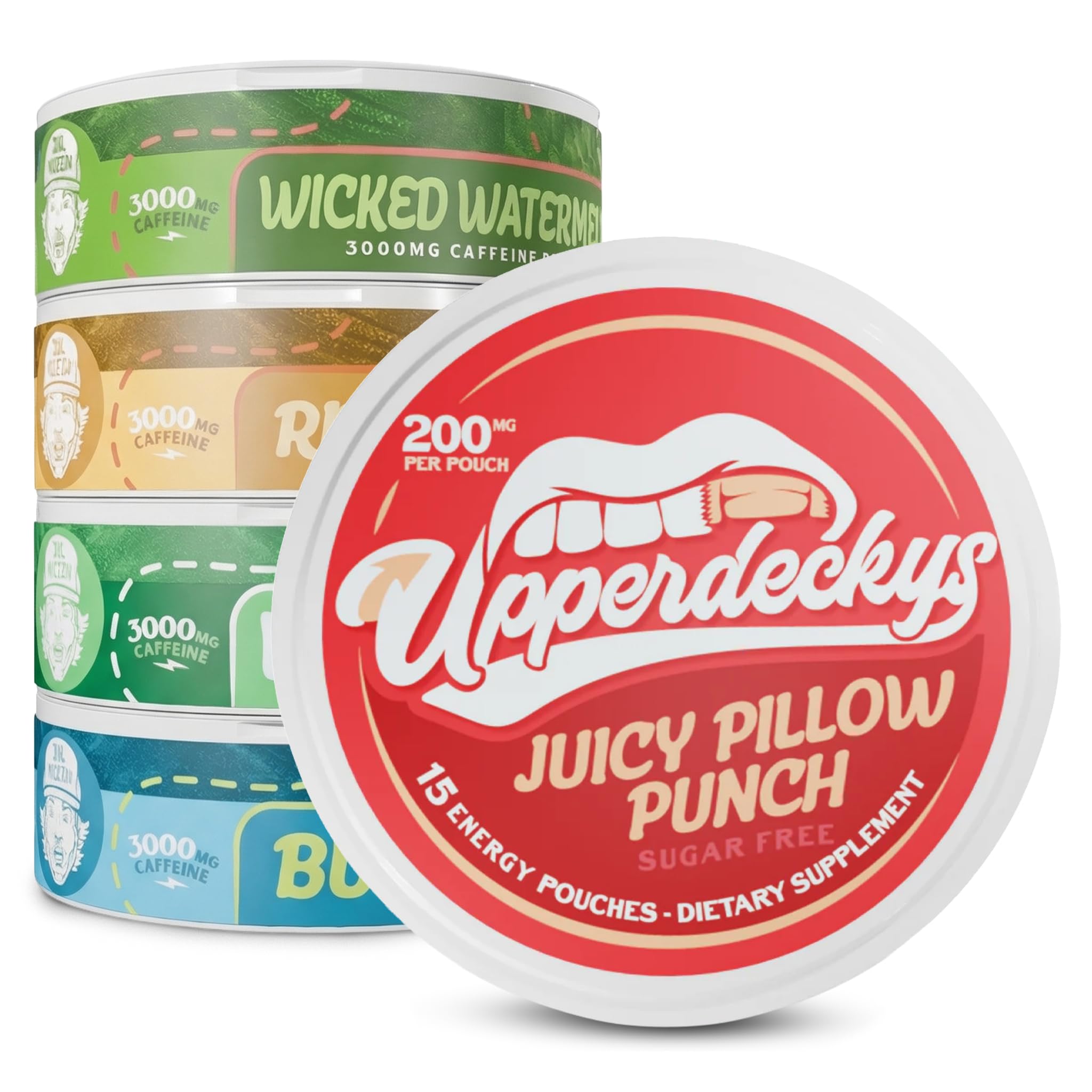 Upperdeckys frontal del envase mostrando pack y sabores, ahorro de energía