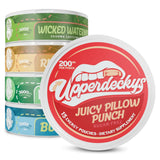 Upperdeckys frontal del envase mostrando pack y sabores, ahorro de energía