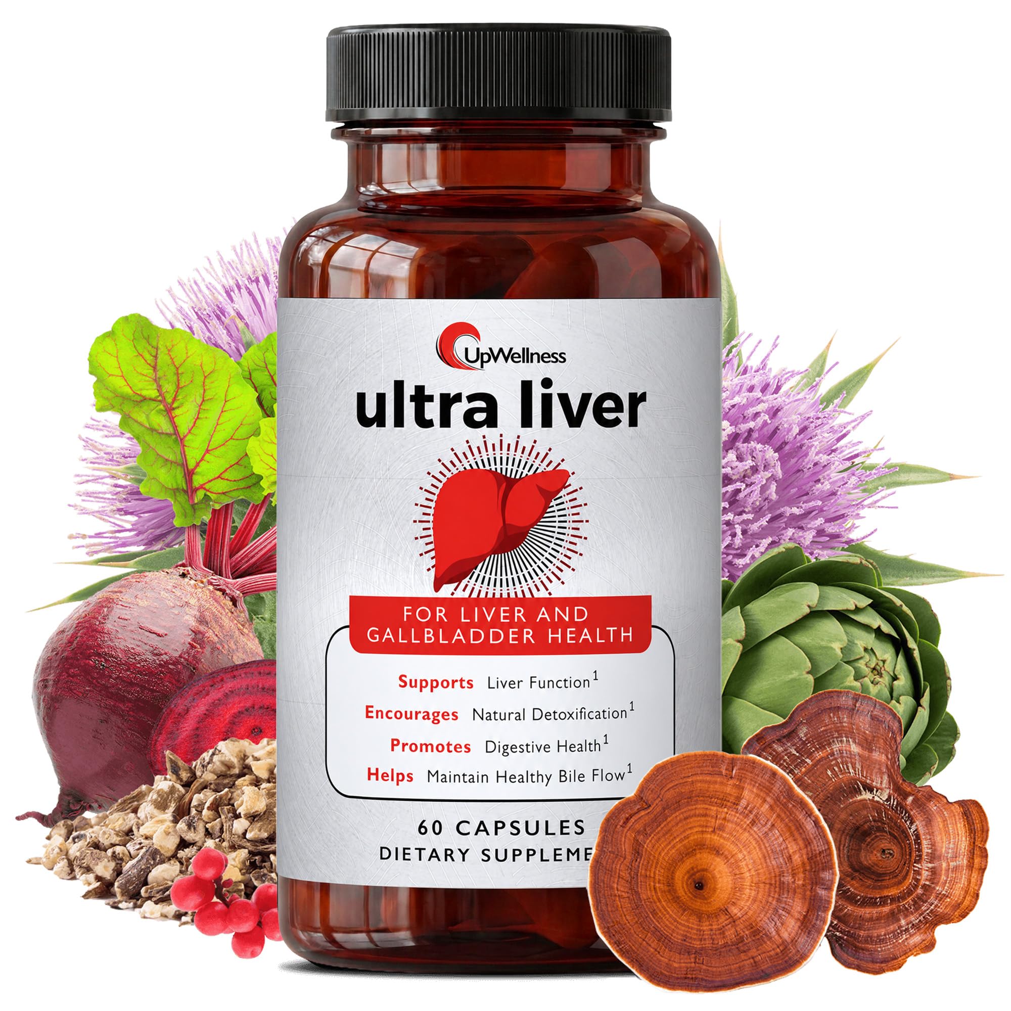 UpWellness Ultra Liver frontal del envase mostrando 60 cápsulas y marca UpWellness, claridad informativa