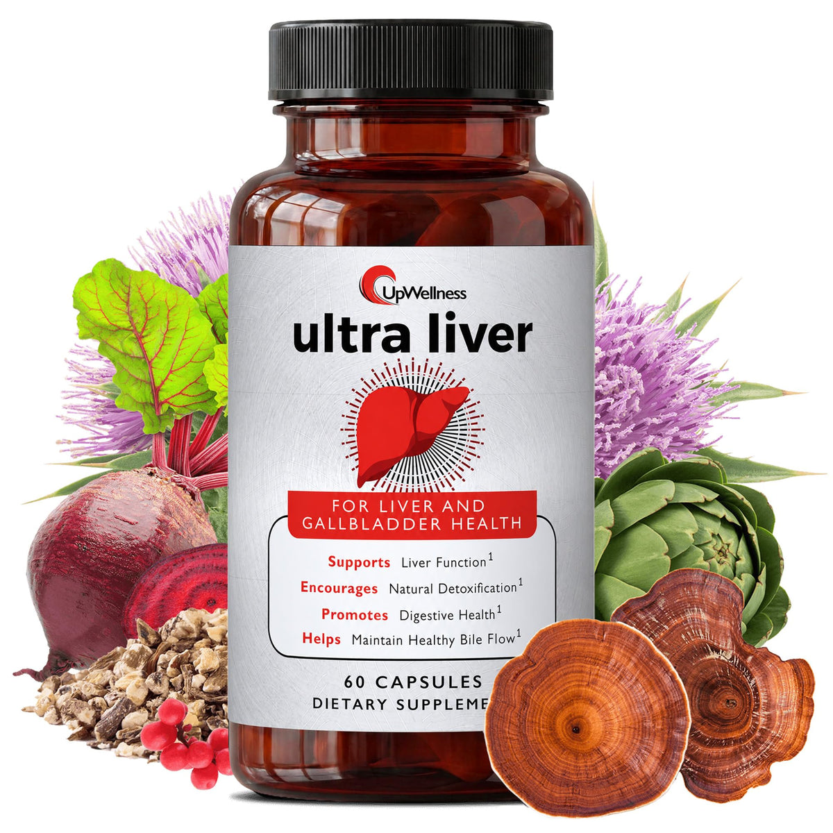 UpWellness Ultra Liver frontal del envase mostrando 60 cápsulas y marca UpWellness, claridad informativa