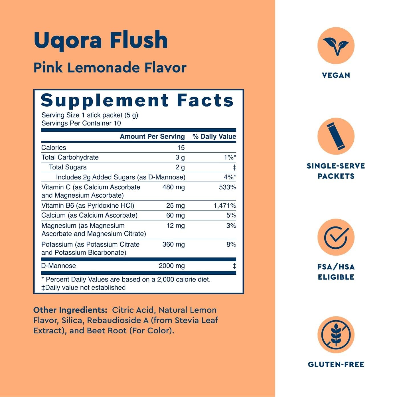 Uqora Flush bebida pink lemonade en vaso, sabor agradable y refrescante