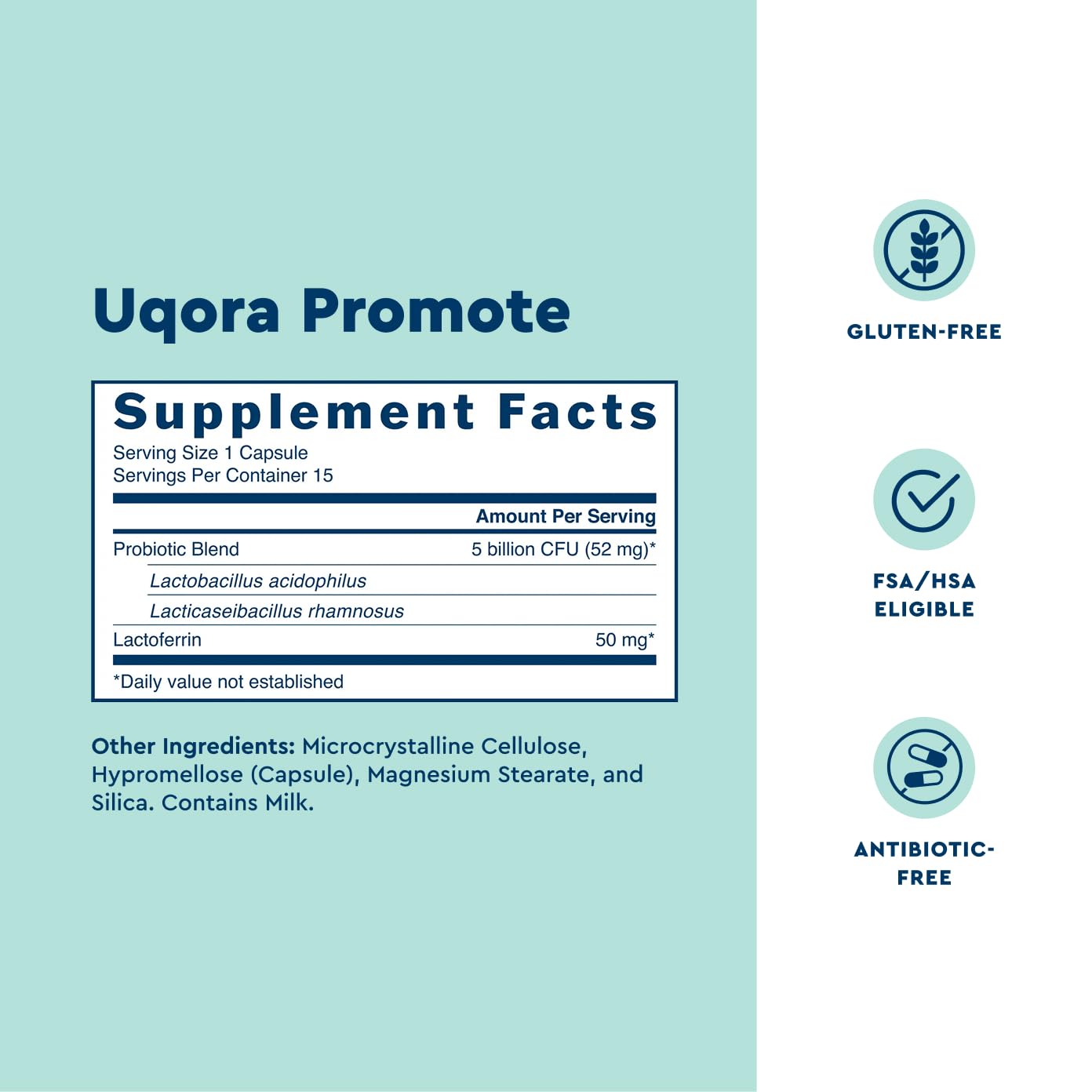 Uqora Promote etiqueta con ingredientes clave para equilibrio vaginal