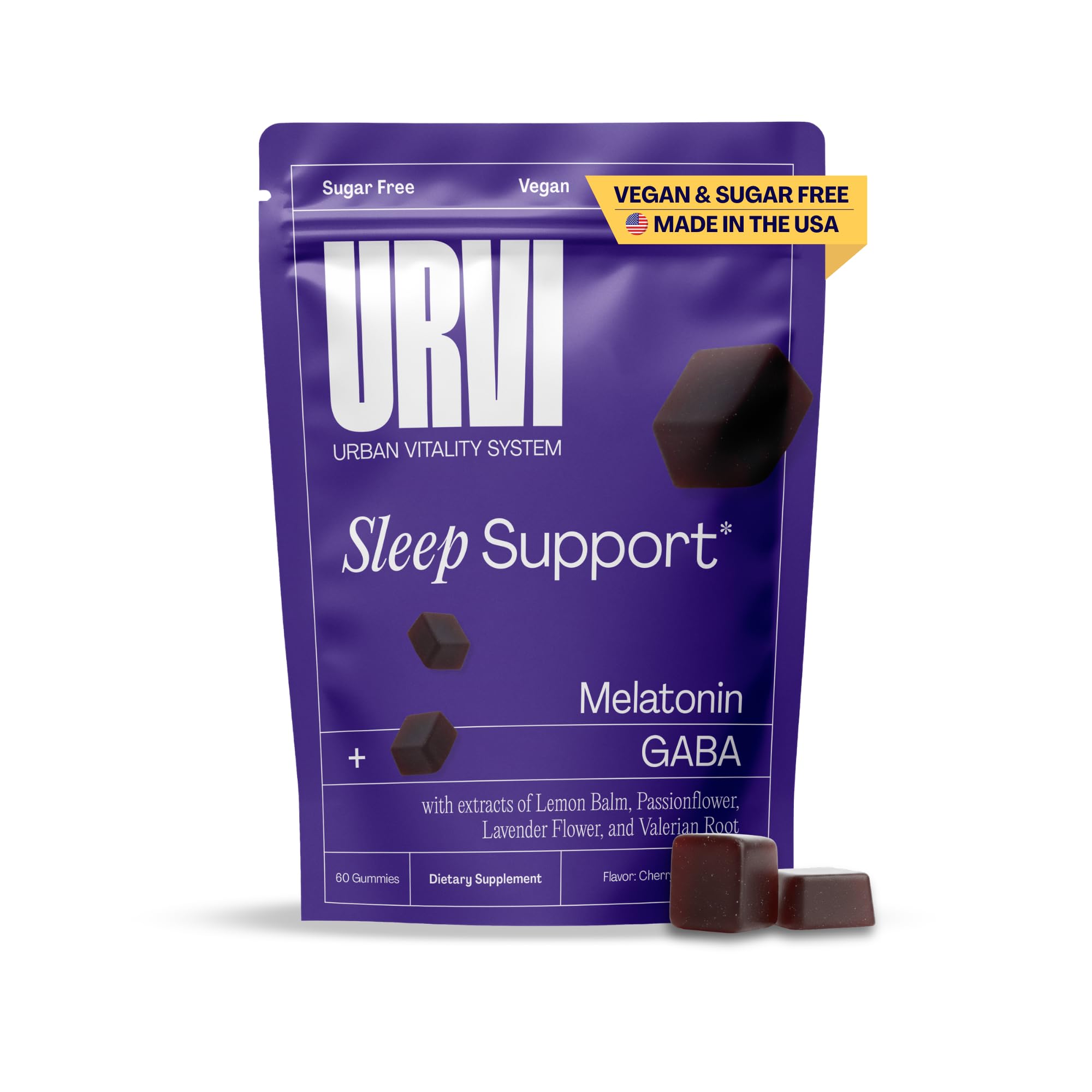 URVI envase frontal mostrando gomitas y beneficios de relajación