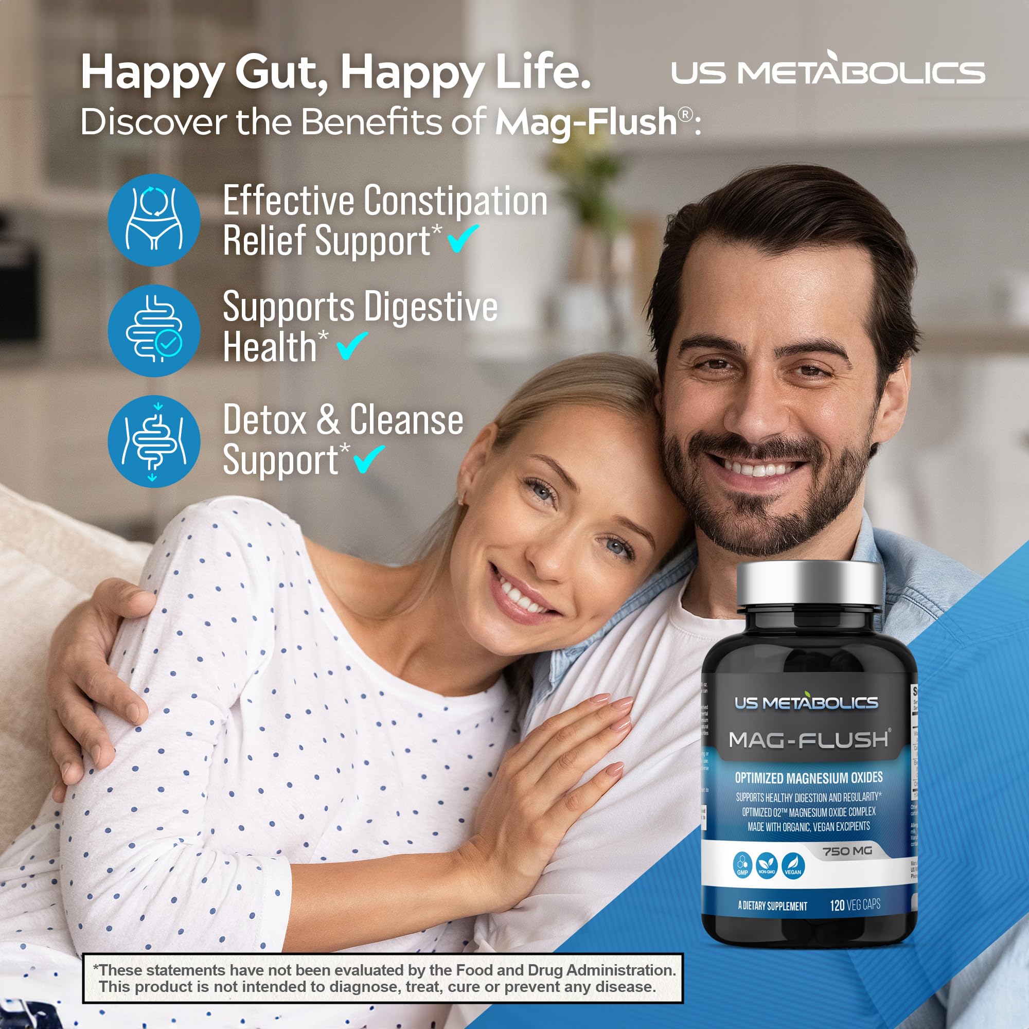 US Metabolics cápsula en mano que ilustra el tamaño fácil de tragar