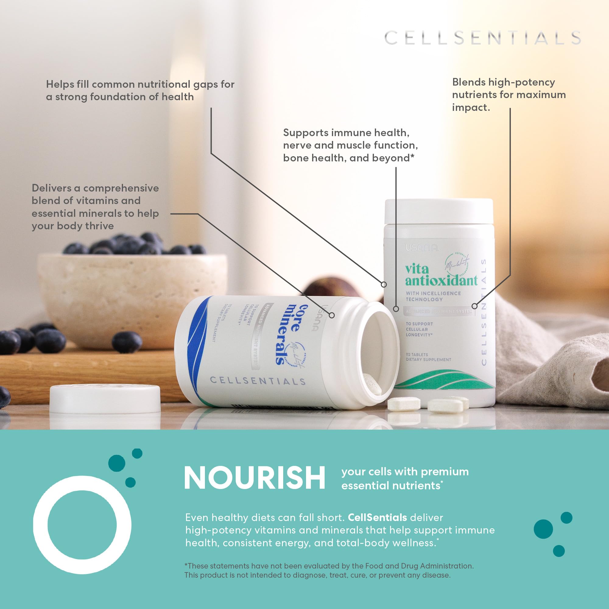 USANA etiqueta con información nutricional clara y dosificación precisa