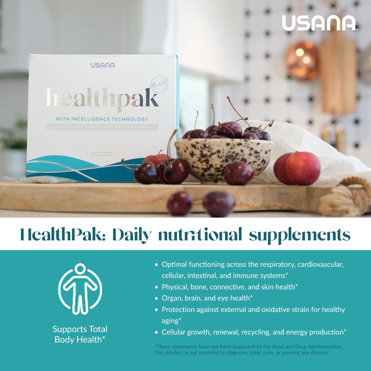 USANA sobre junto a mano para comparar tamaño y portabilidad