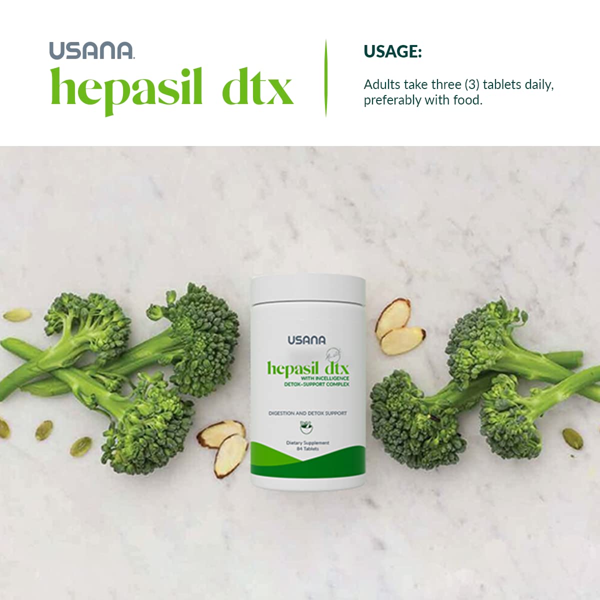 USANA producto sobre mesa con frutas y botella de agua sugiriendo rutina saludable