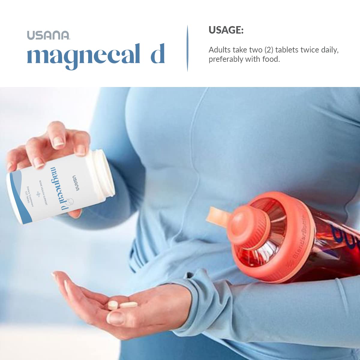 USANA MagneCal D en mochila junto a artículos deportivos para estilo activo