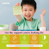 USANA tableta en mano para comparar tamaño, ayuda a visualizar la porción adecuada