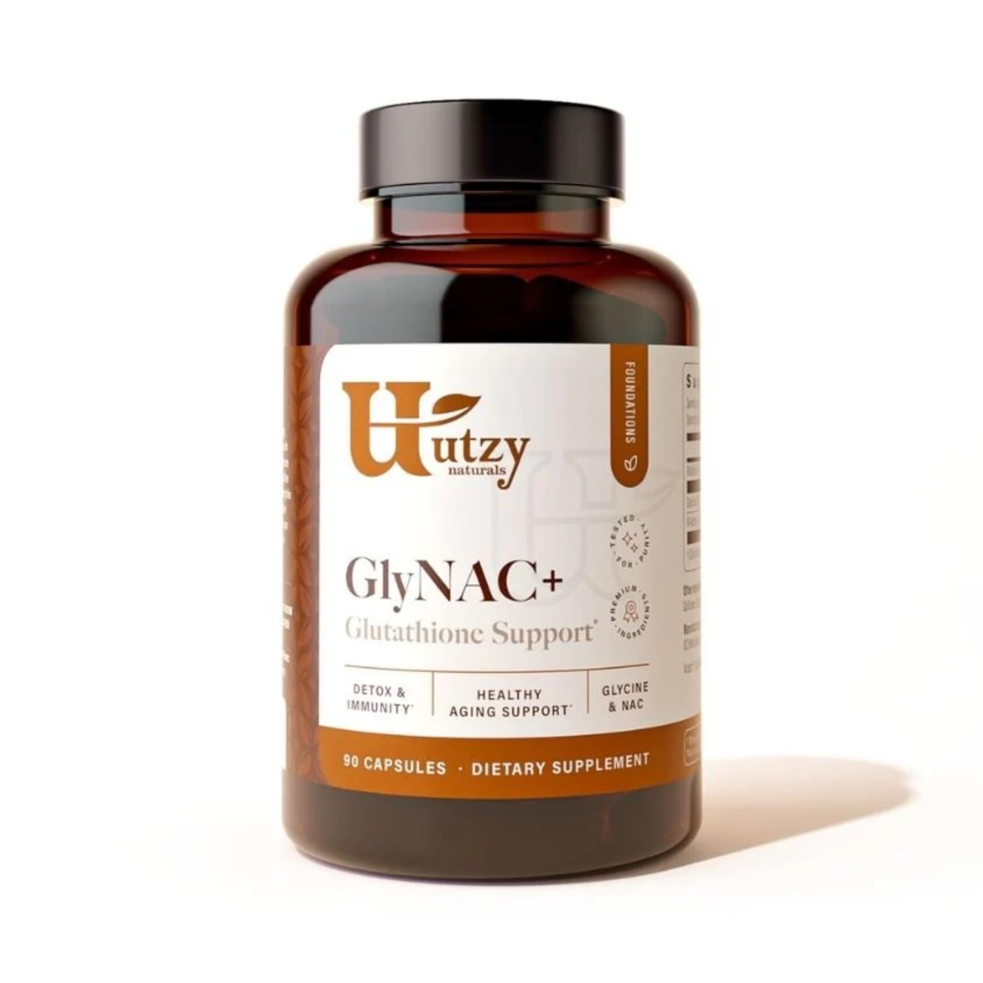 Utzy Naturals frasco frontal mostrando la etiqueta y beneficios