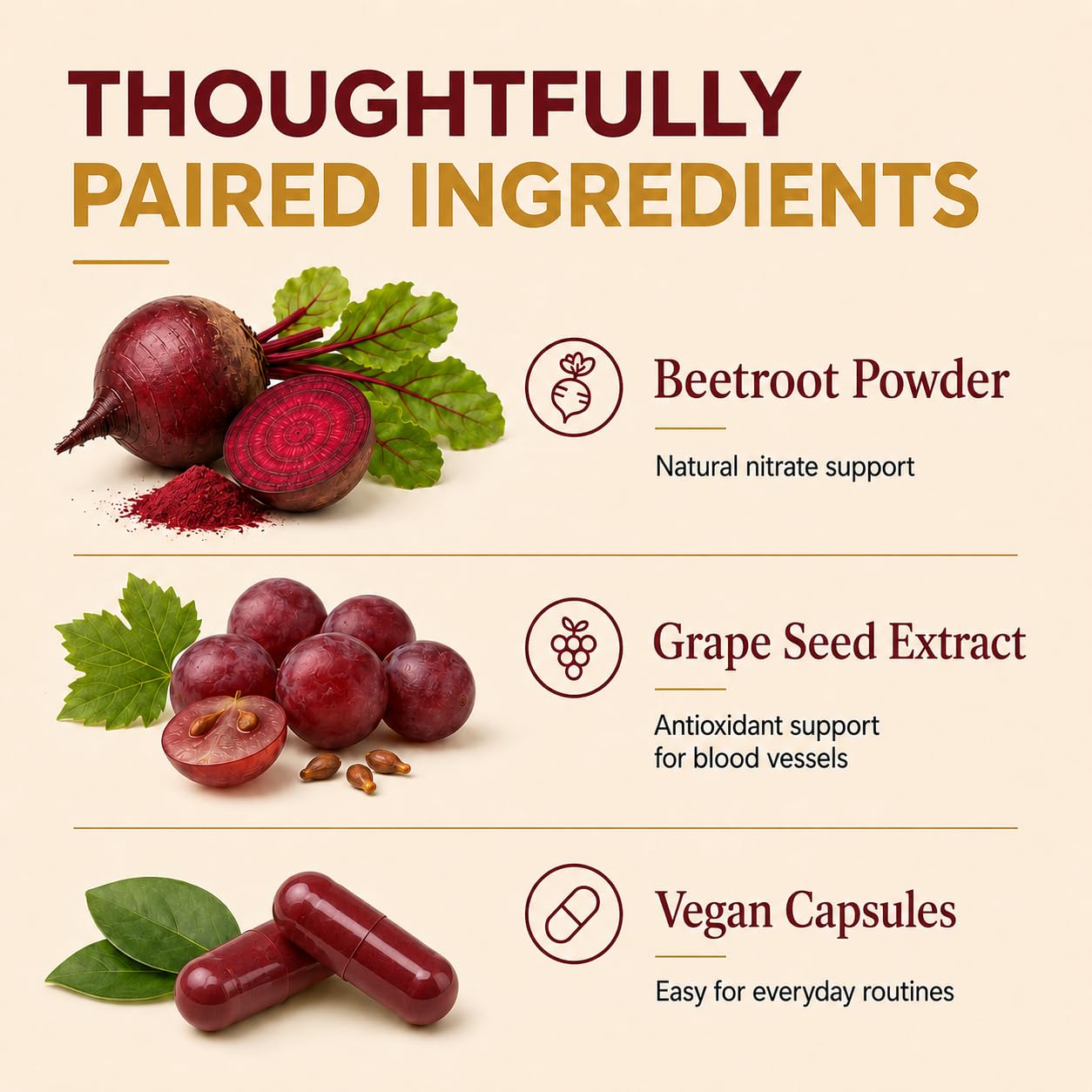 UXZQEN remolacha y semilla de uva que ilustran ingredientes naturales