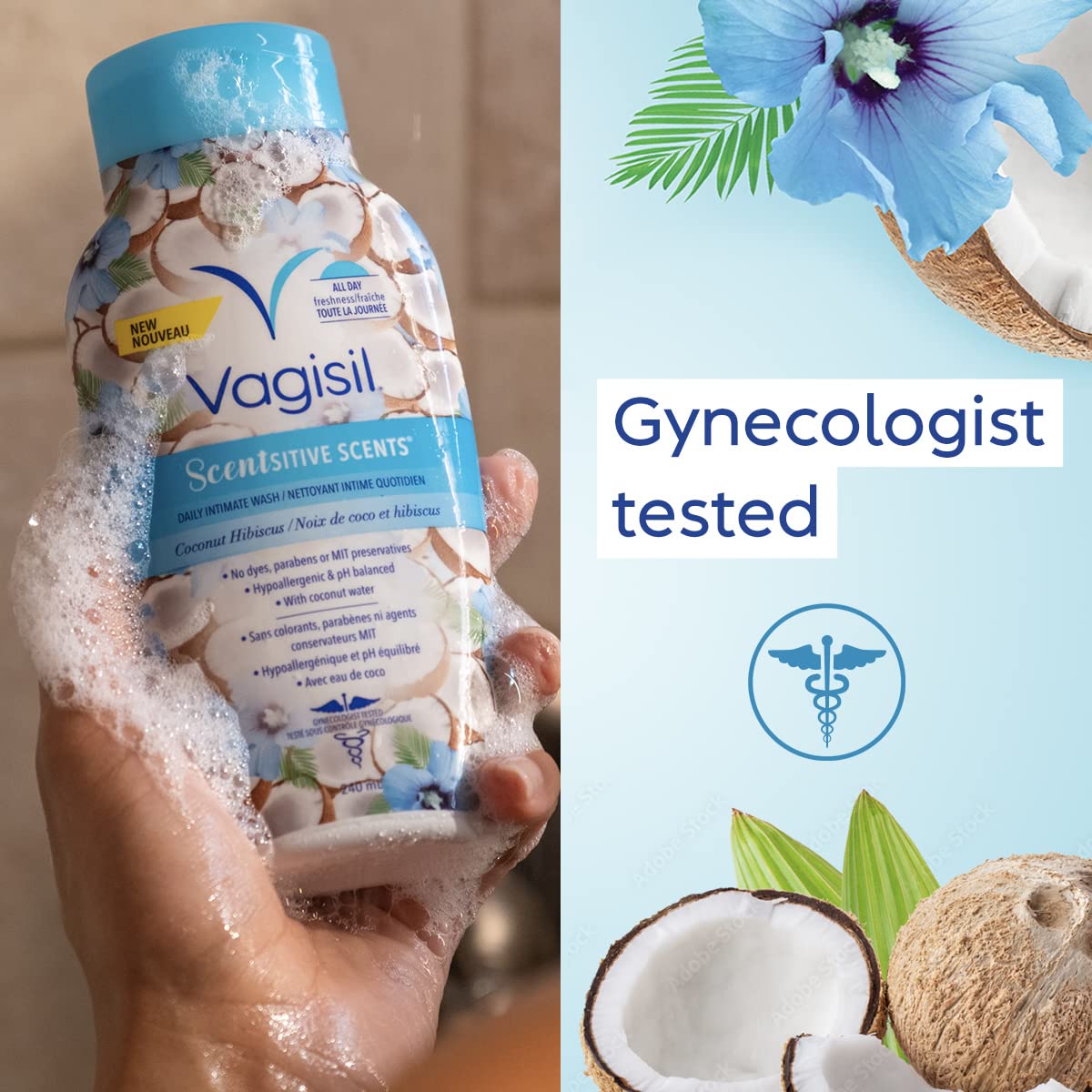 Vagisil etiqueta con ingredientes sin parabenos y sin colorantes