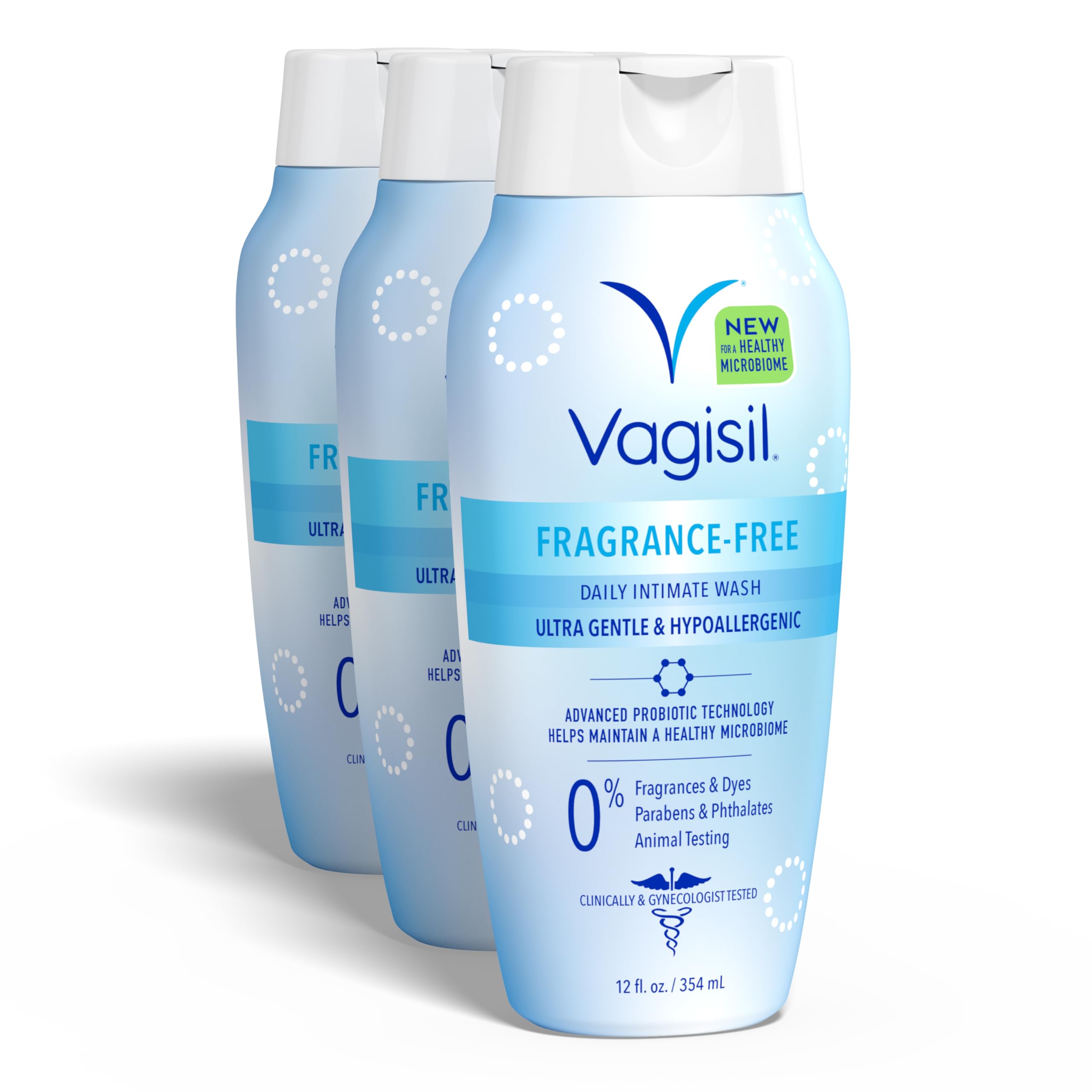 Vagisil frontal pack de 3 botellas mostrando presentación y conveniencia