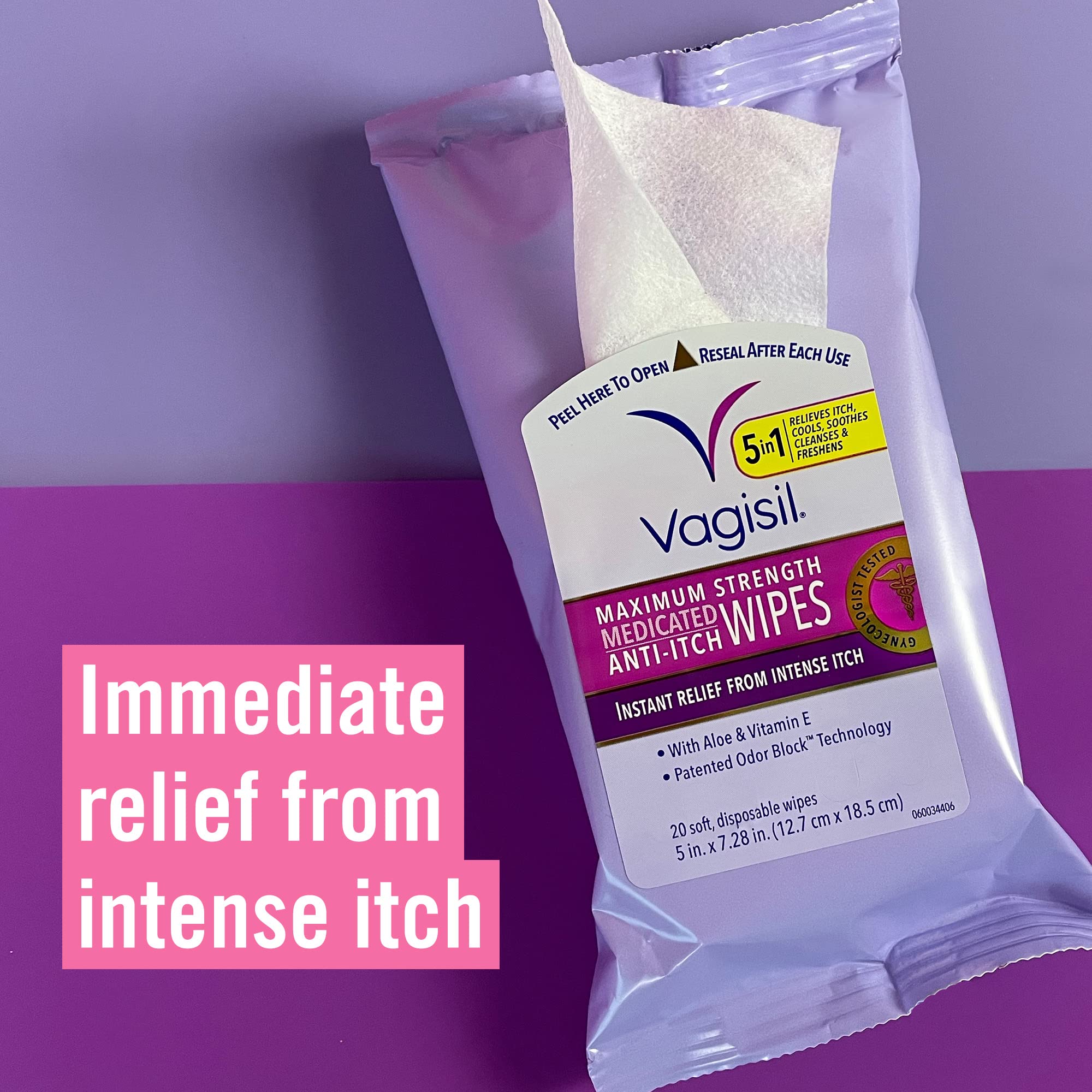 Vagisil toallita muestra textura suave y efecto calmante