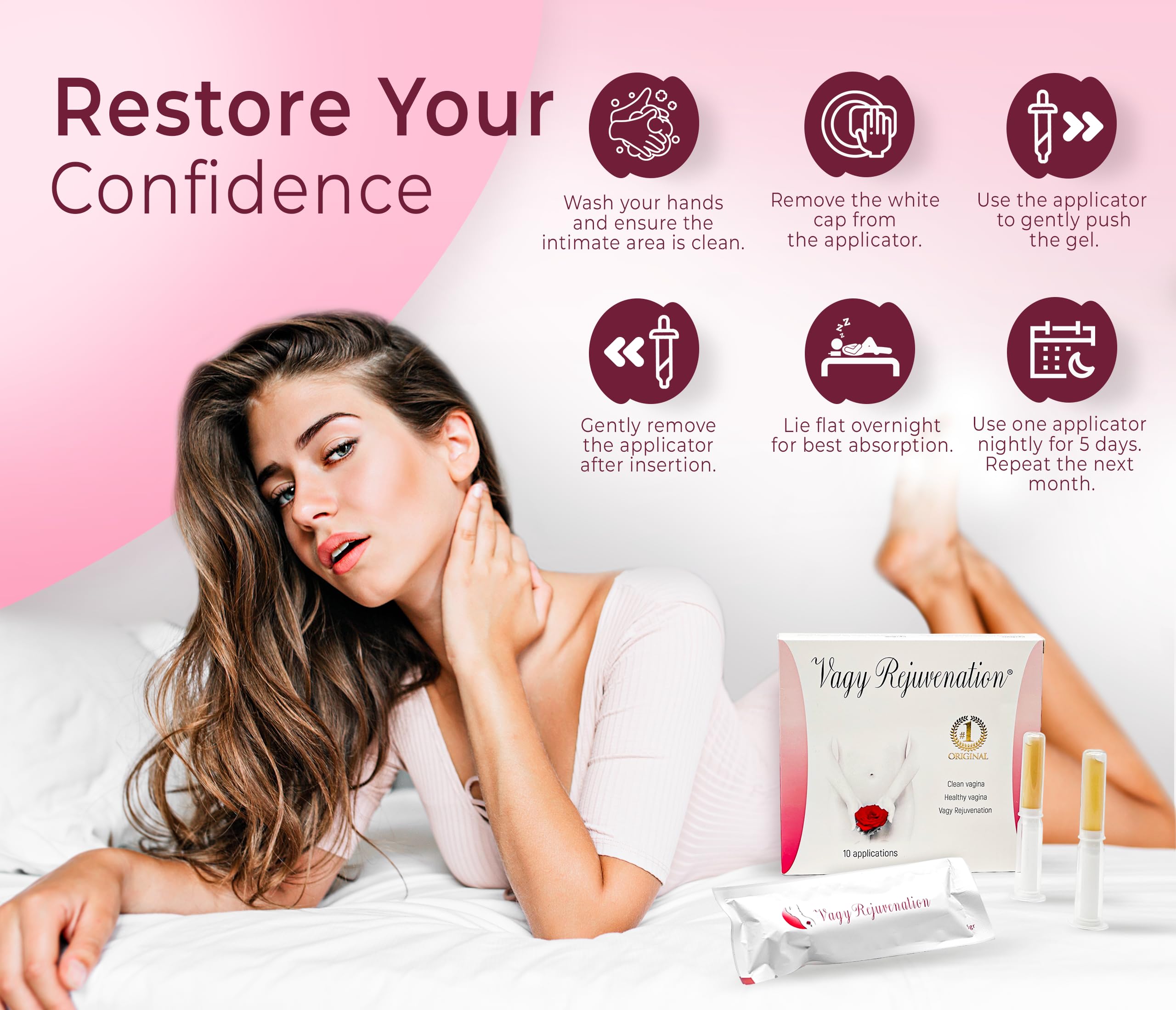 Vagy Rejuvenation ambiente relajado y mujer cuidando su bienestar íntimo