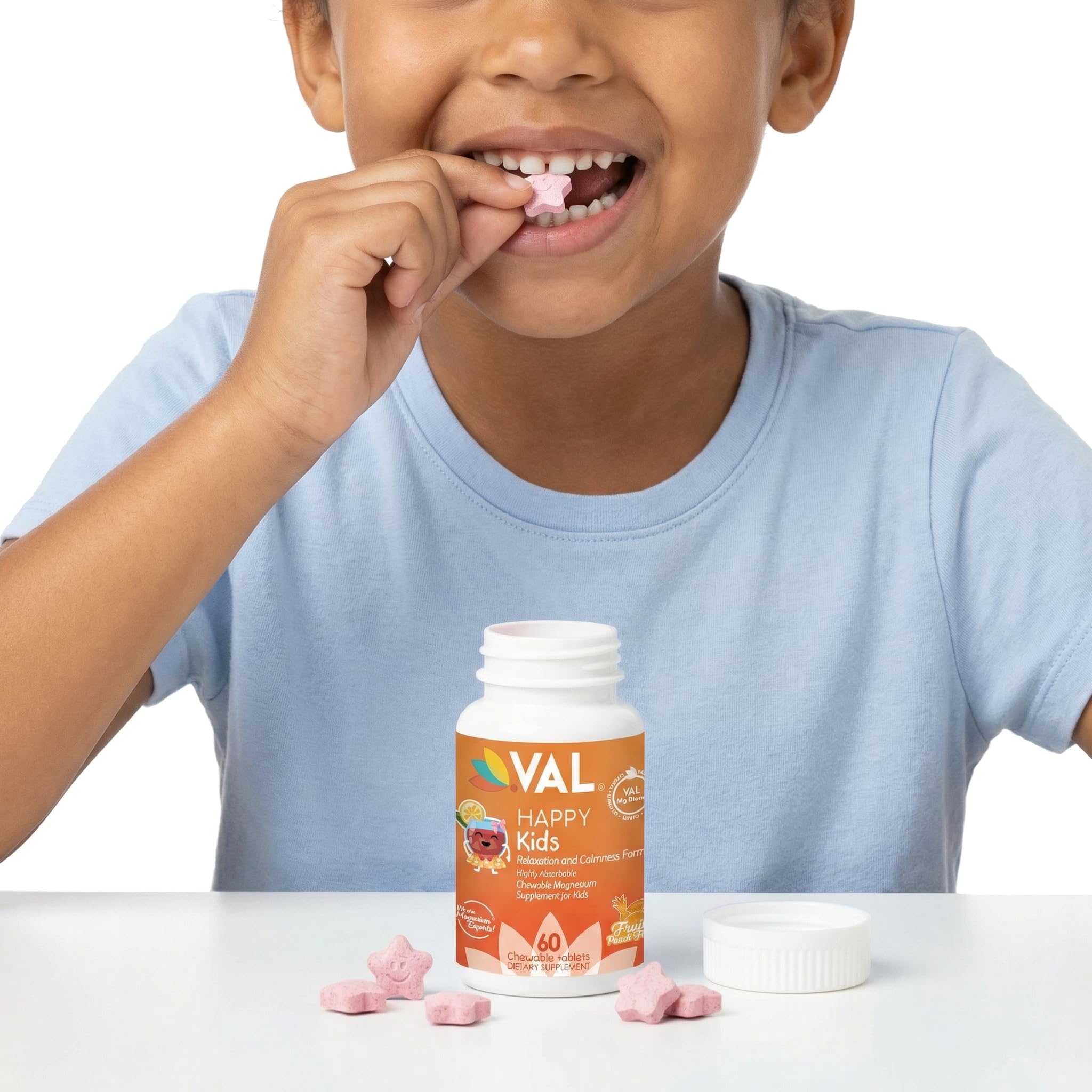 VAL primer plano de tableta masticable que muestra textura fácil de masticar