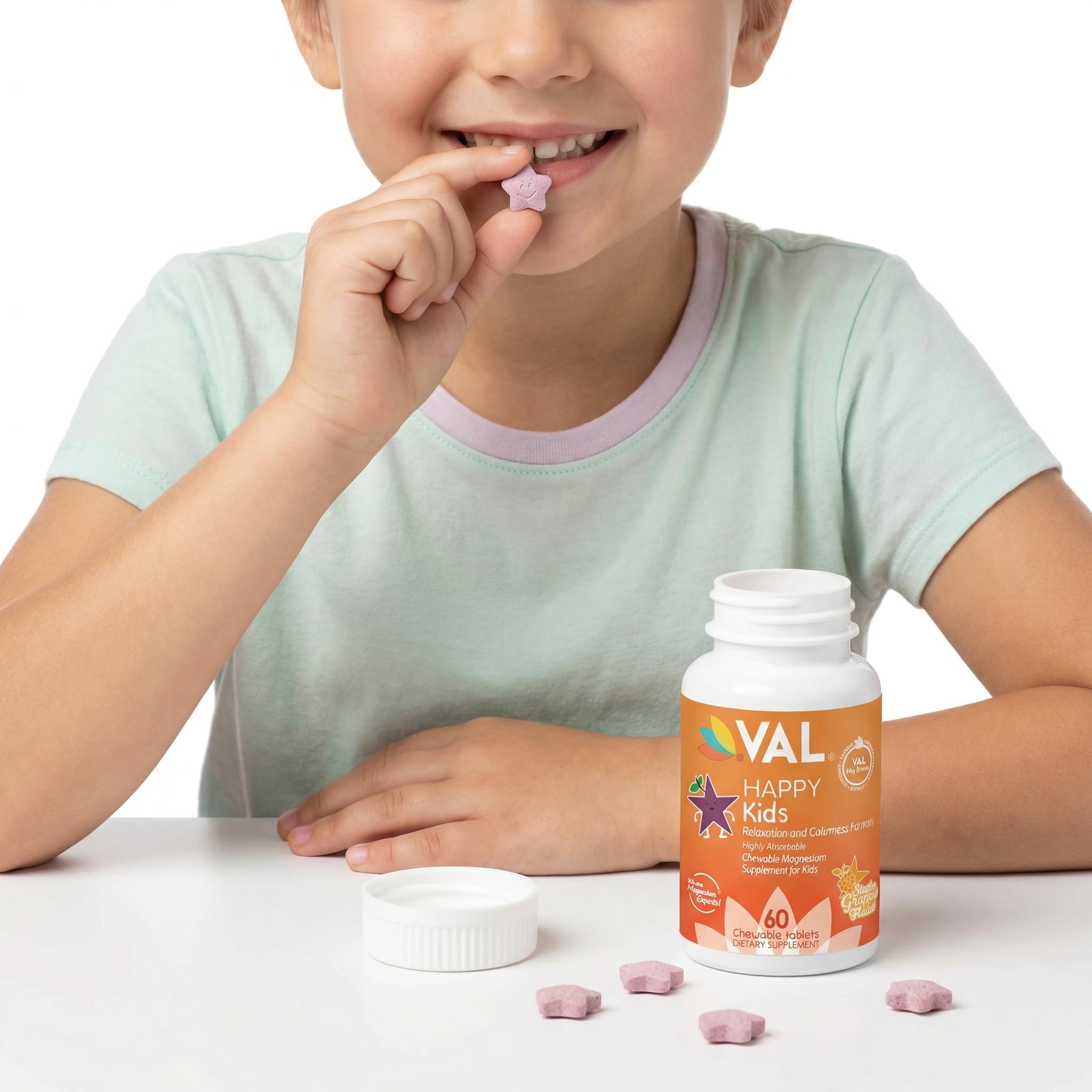 VAL primer plano de tabletas masticables texturizadas para fácil ingestión